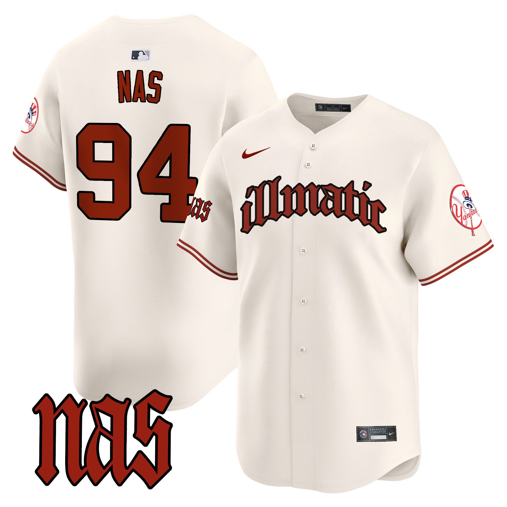 Men's Illmatic 1994 New York Yankees Nas Illmatic Vapor Premier Limited Cream Jersey - All Stitched