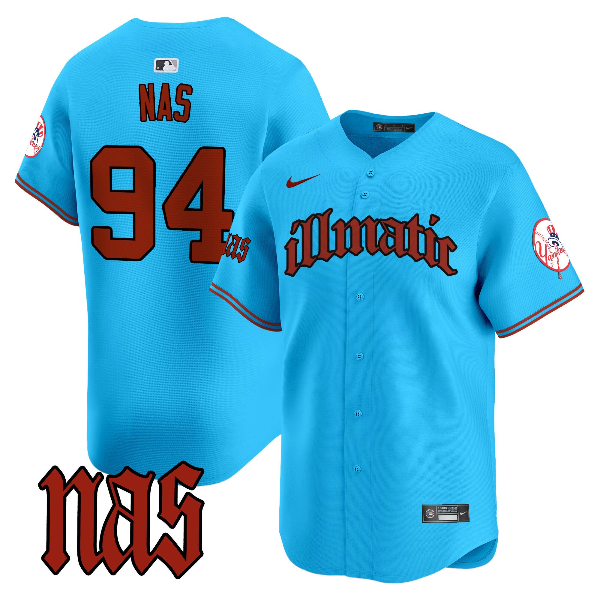 Men's Illmatic 1994 New York Yankees Nas Illmatic Vapor Premier Limited Light Blue Jersey - All Stitched