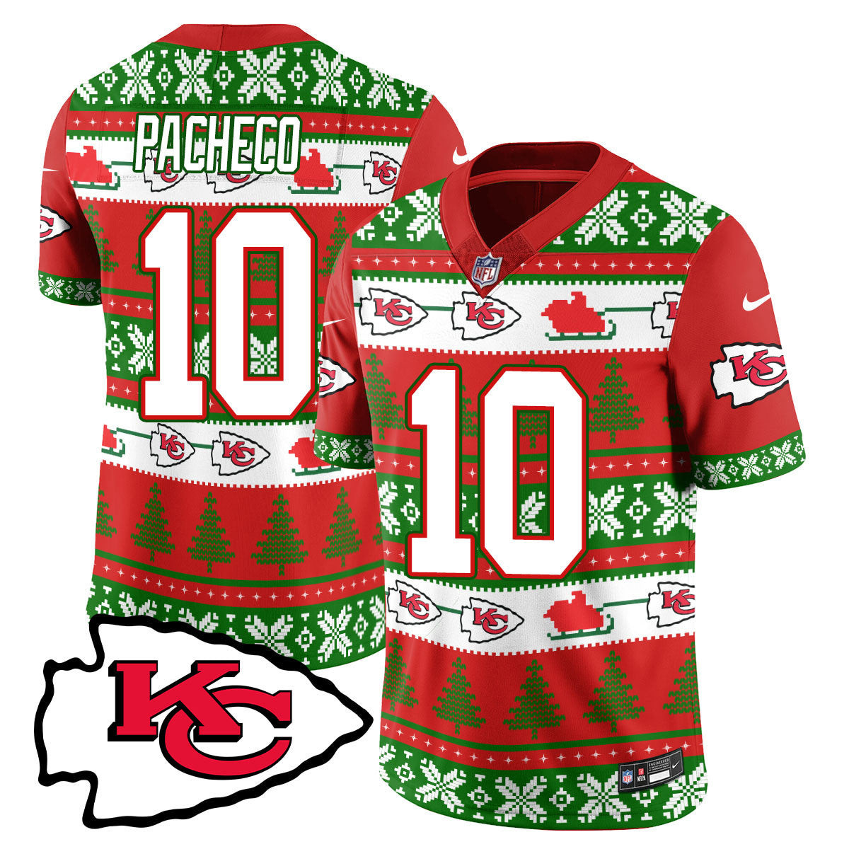 Men's Isiah Pacheco Kansas City Chiefs 2024 Christmas Vapor Limited Red Green Jersey - Printed