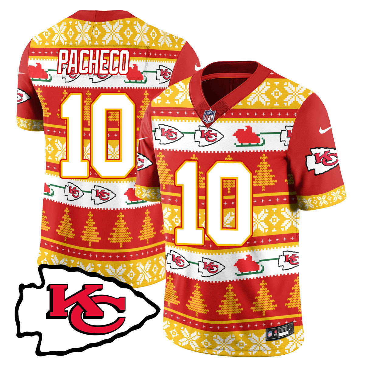 Men's Isiah Pacheco Kansas City Chiefs 2024 Christmas Vapor Limited Red Jersey - Printed