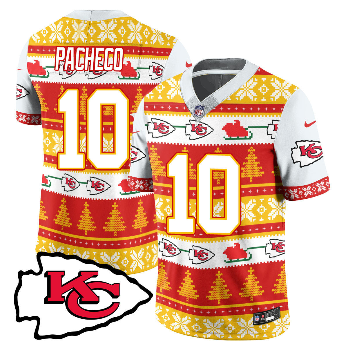 Men's Isiah Pacheco Kansas City Chiefs 2024 Christmas Vapor Limited White Jersey - Printed