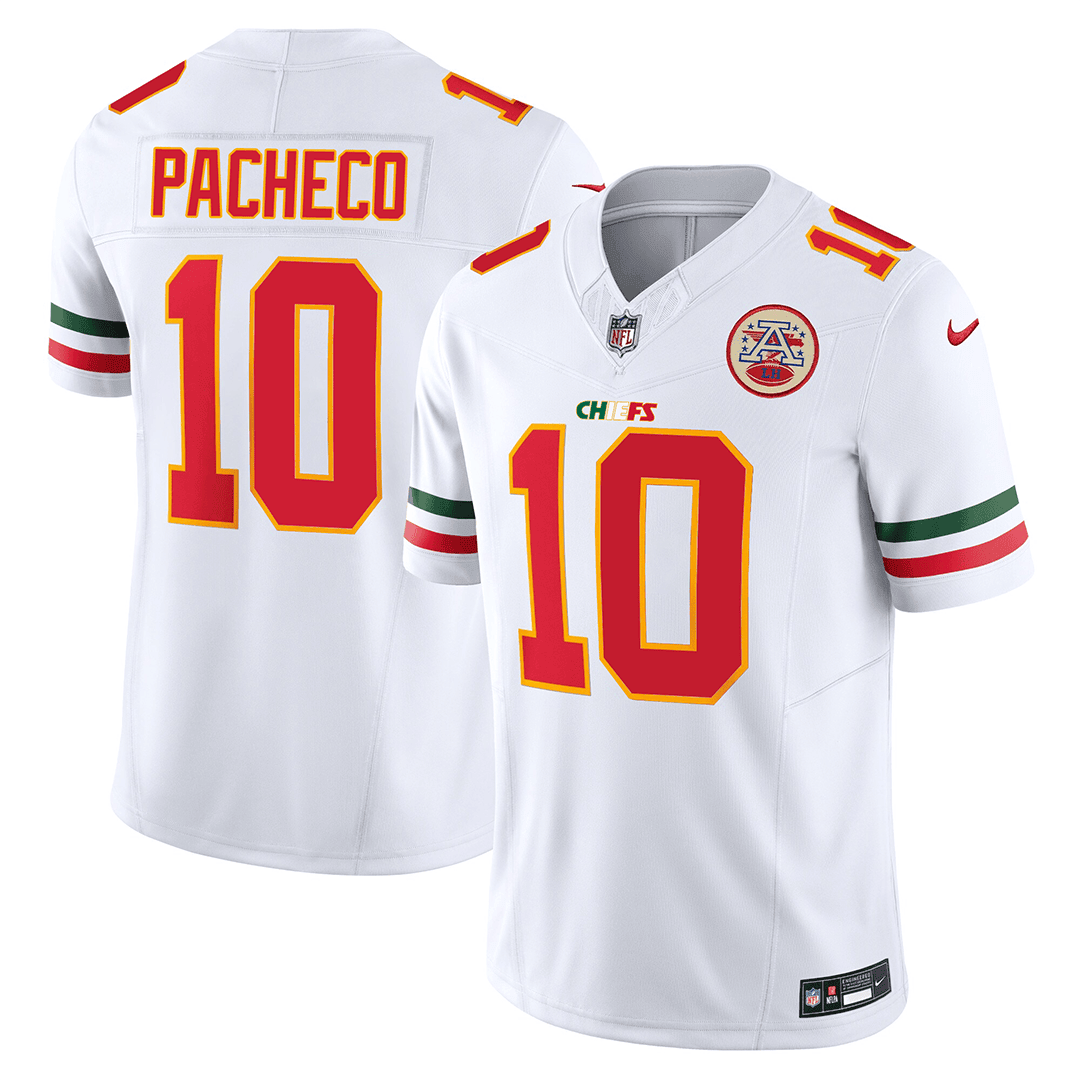 Men's Isiah Pacheco Kansas City Chiefs Mexico Edition Vapor Limited White Jersey - All Stitched