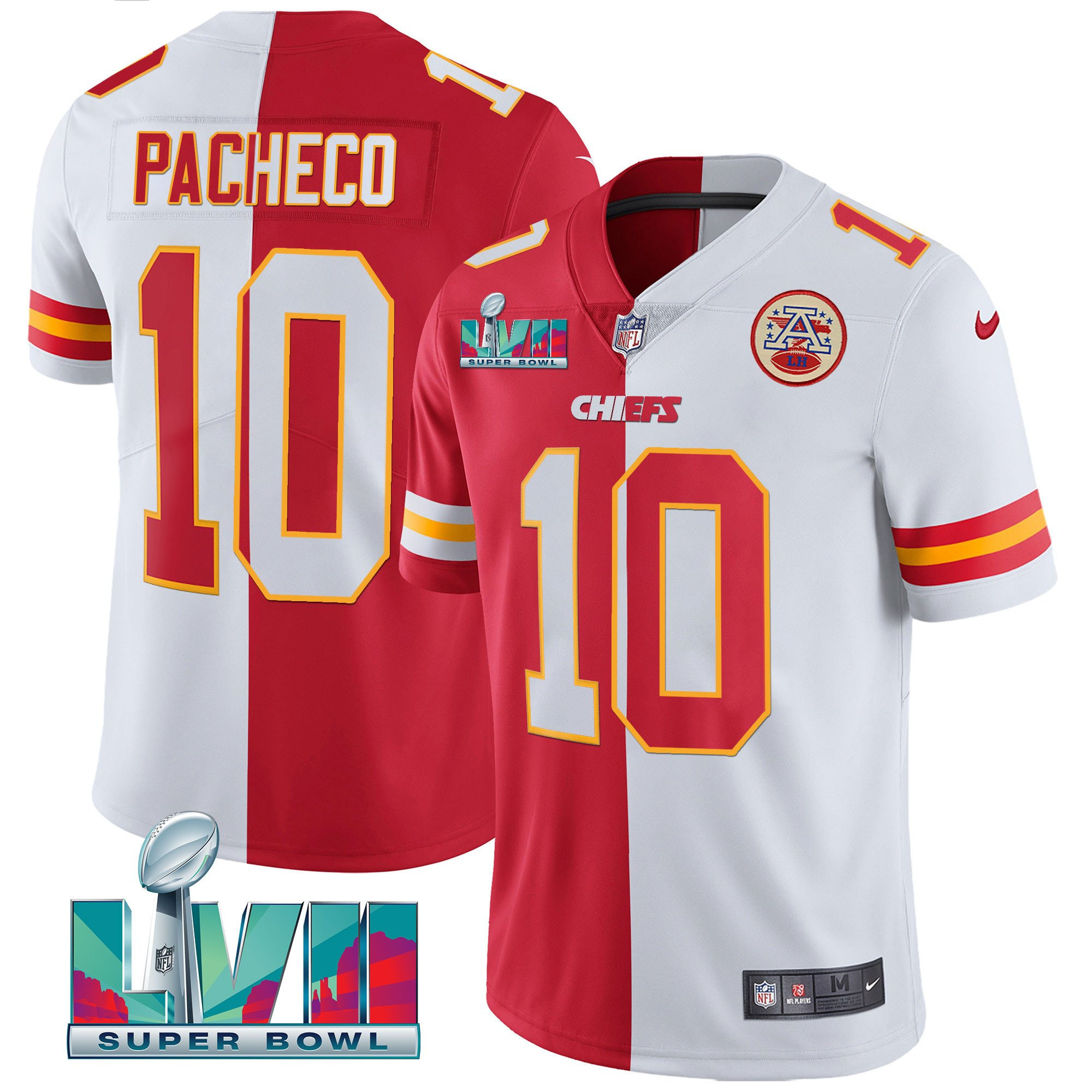 Men's Isiah Pacheco Kansas City Chiefs Super Bowl Vapor Gold Split Jersey V2- All Stitched