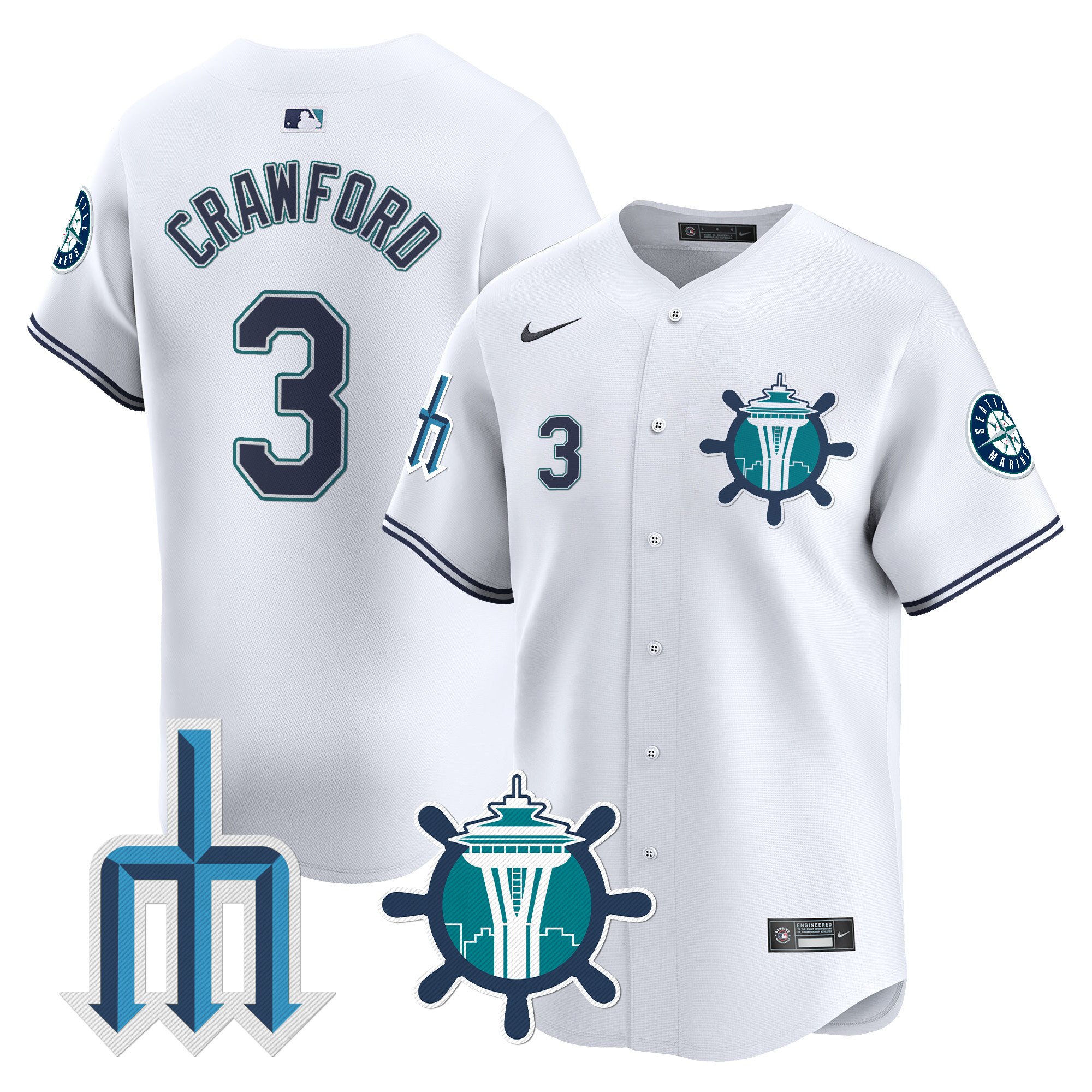 Men's J. P. Crawford Seattle Mariners Trident Patch Vapor Premier Limited White Jersey - All Stitched