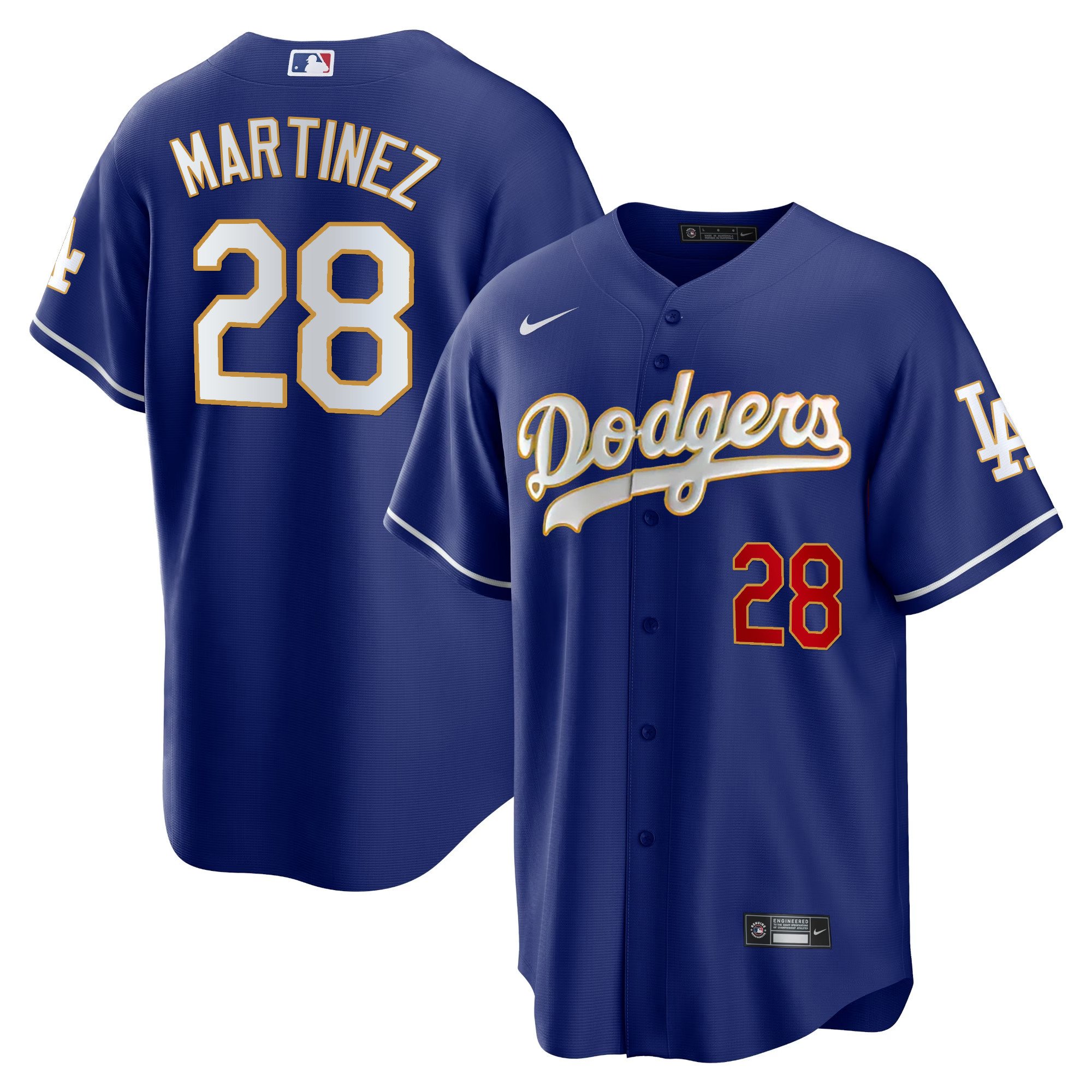 Men's J.D. Martinez Los Angeles Dodgers Gold Trim Cool Base Royal Jersey - All Stitched