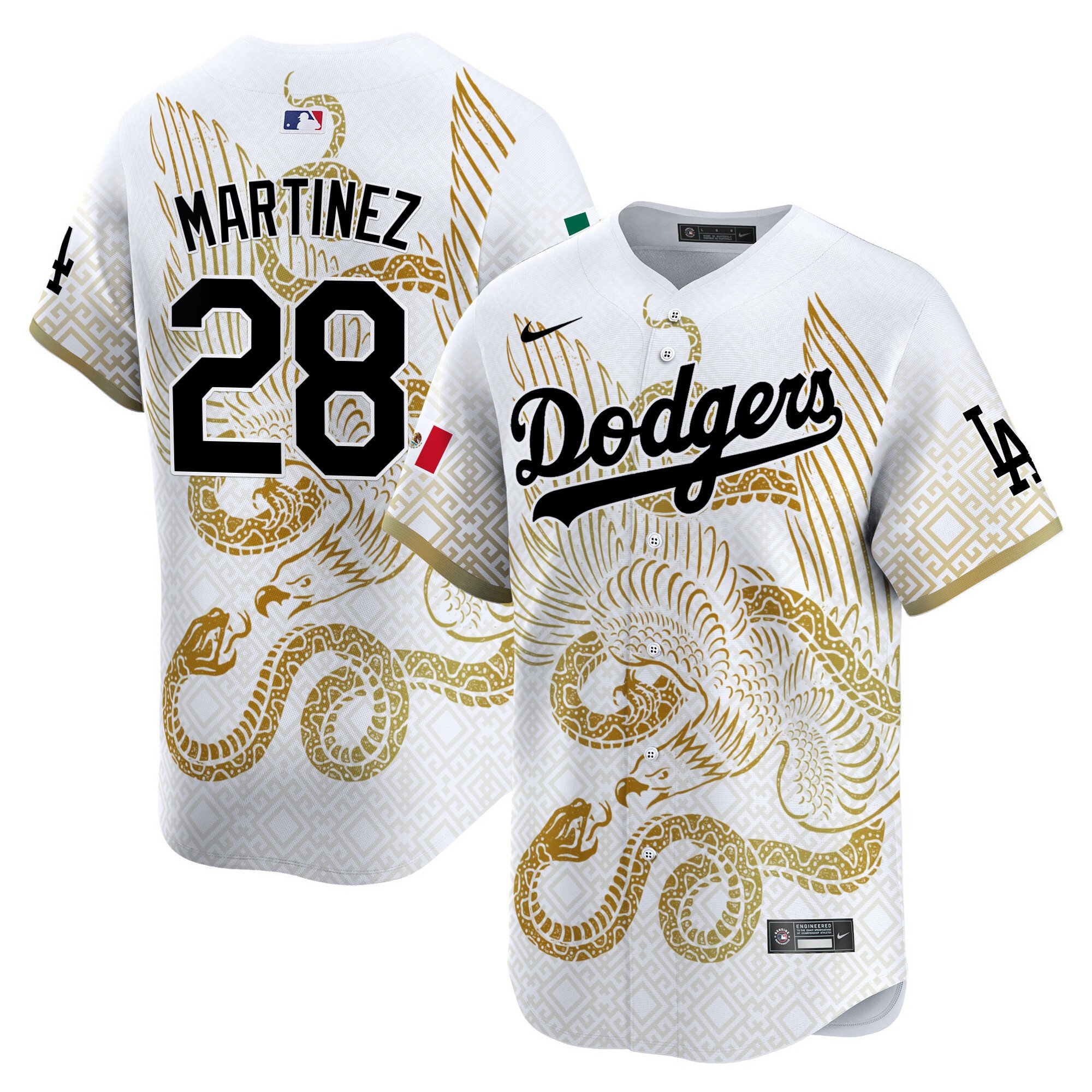 Men's J.D. Martinez Los Angeles Dodgers Mexico Aztec Serpent Pattern Vapor Premier Limited White Jersey - Printed