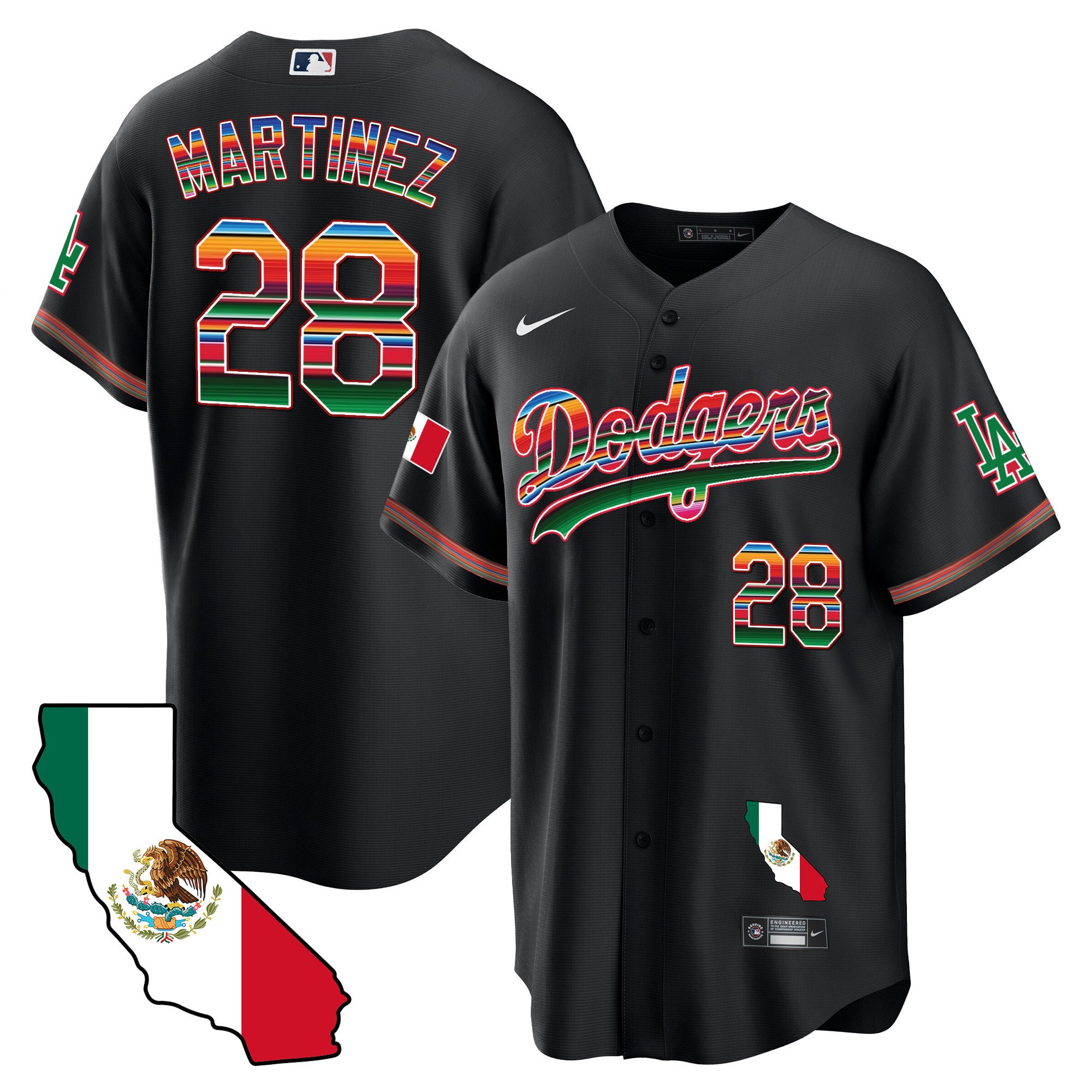 Men's J.D. Martinez Los Angeles Dodgers Mexico California Map Cool Base Black Jersey - All Stitched
