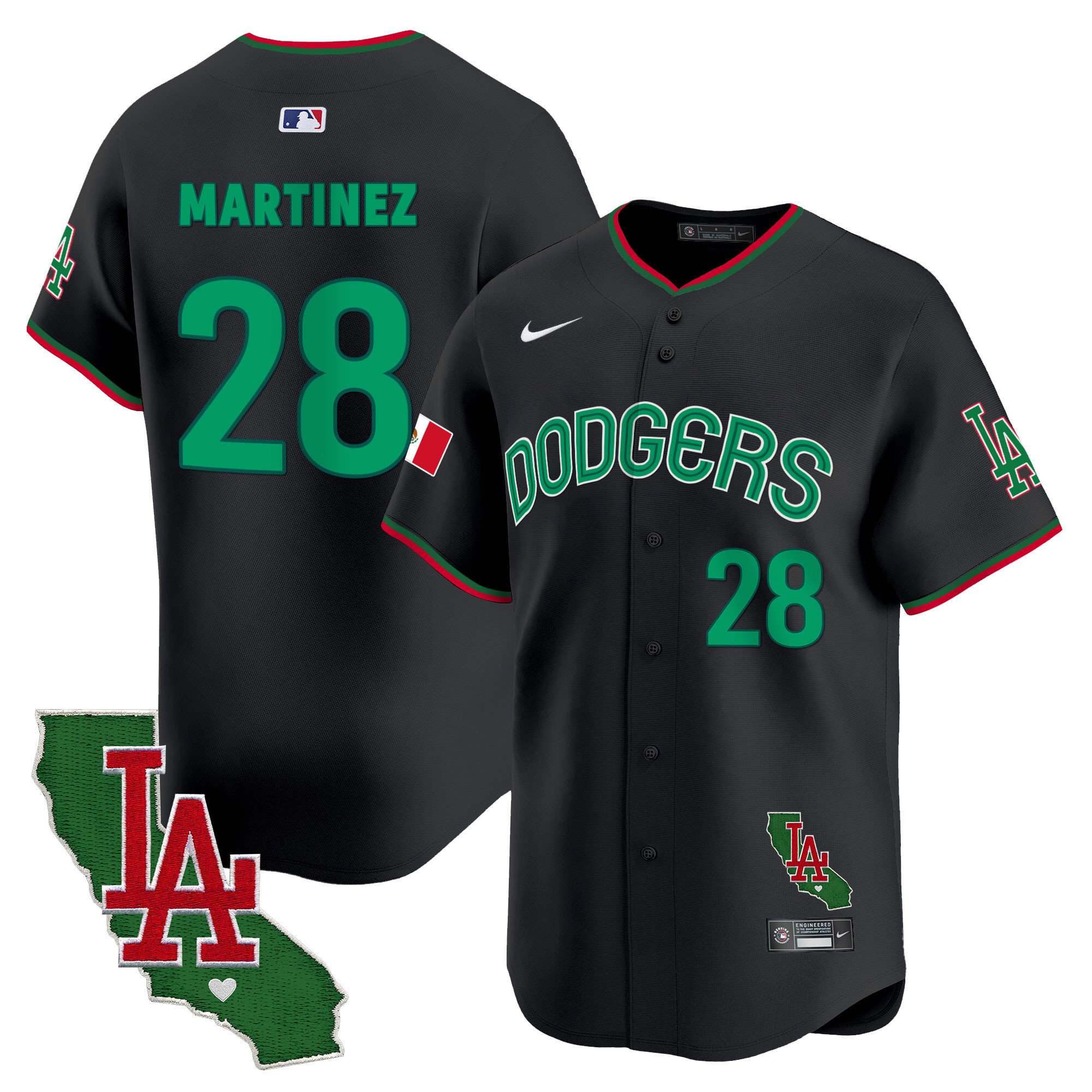 Men's J.D. Martinez Los Angeles Dodgers Mexico California Patch Vapor Premier Limited Black Jersey V3 - All Stitched