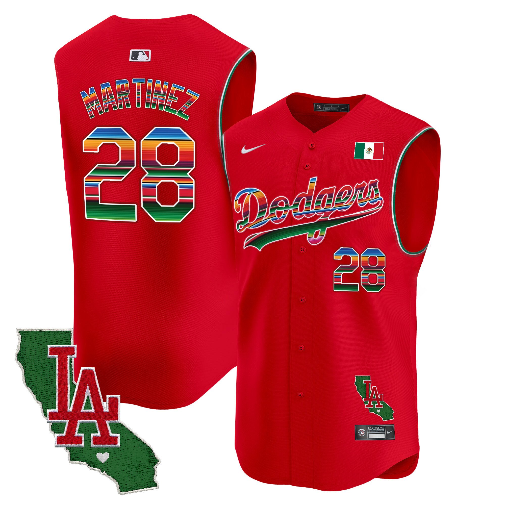 Men's J.D. Martinez Los Angeles Dodgers Mexico California Patch Vapor Premier Sleeveless Red Jersey - All Stitched