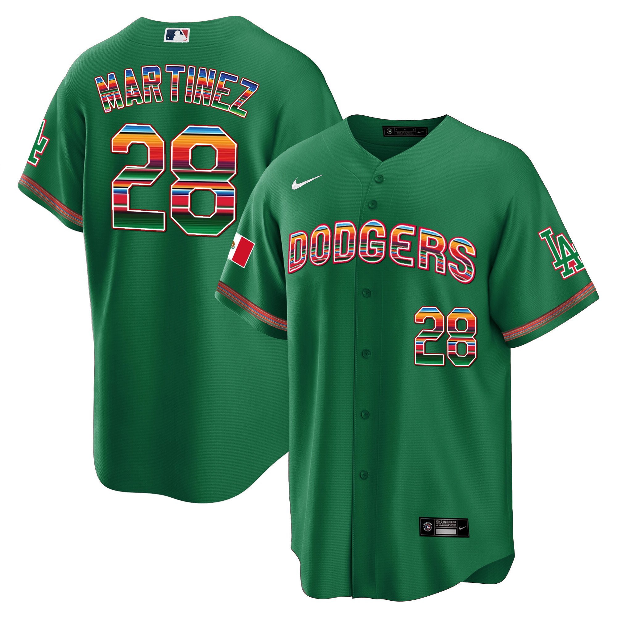 Men's J.D. Martinez Los Angeles Dodgers Mexico Cool Base Limited Green Jersey V3 - All Stitched