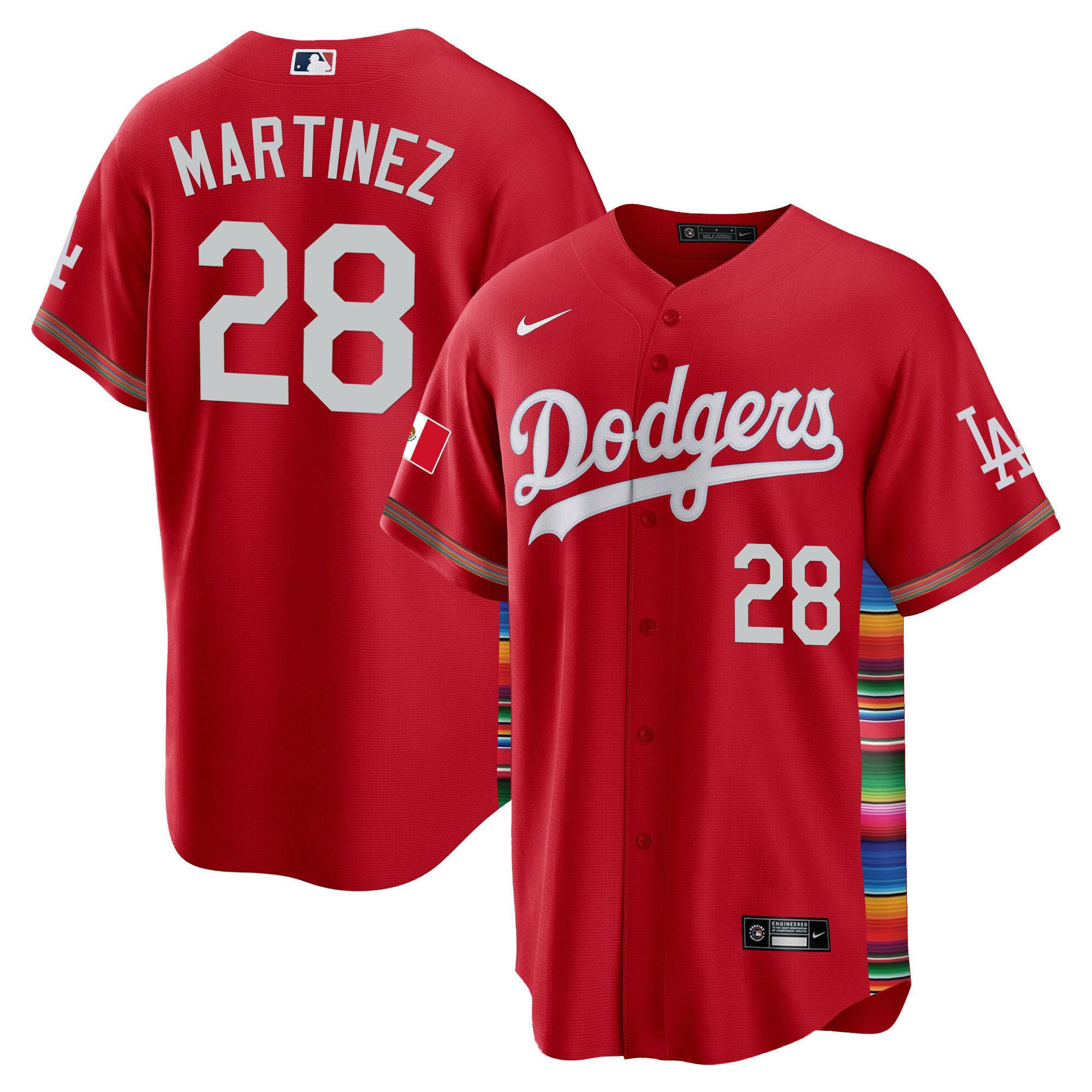 Men's J.D. Martinez Los Angeles Dodgers Mexico Cool Base Limited Red Jersey V2 - All Stitched