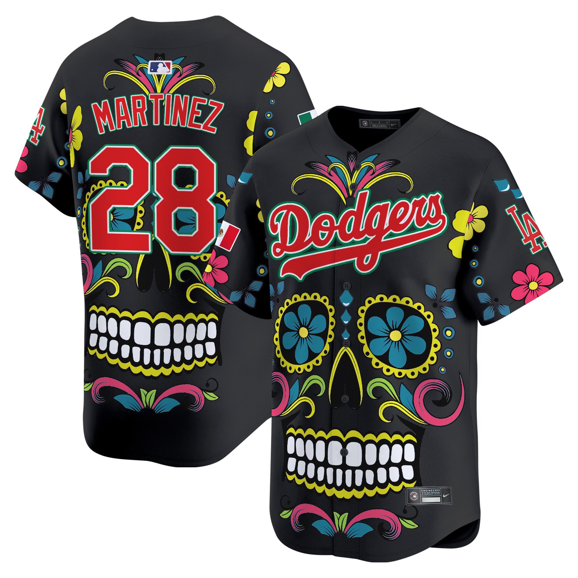 Men's J.D. Martinez Los Angeles Dodgers Mexico Sugar Skull Vapor Premier Limited Black Jersey - Printed