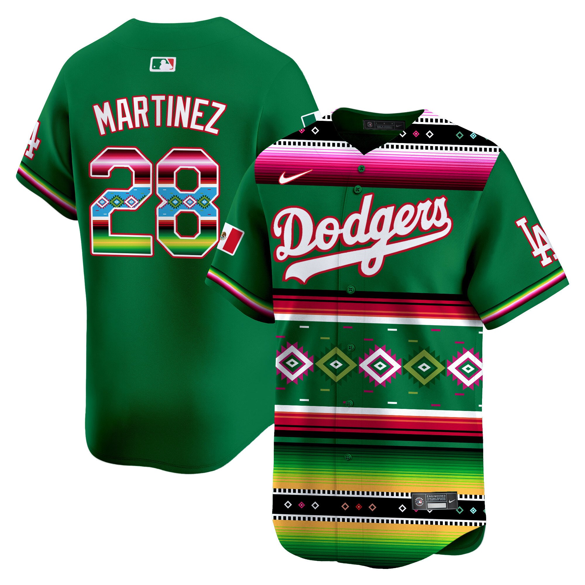 Men's J.D. Martinez Los Angeles Dodgers Mexico Vibrant Serape Vapor Premier Limited Green Jersey - Printed