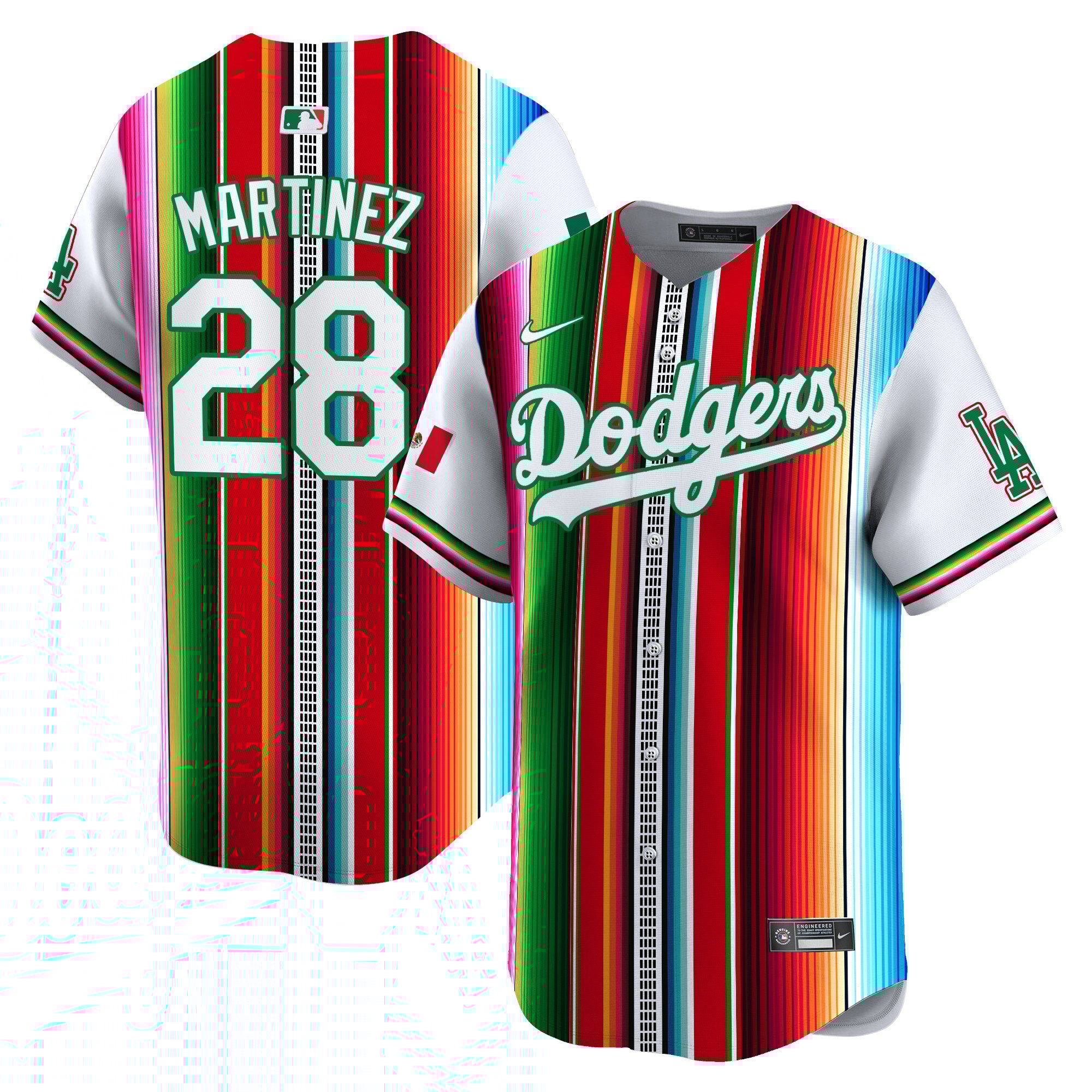 Men's J.D. Martinez Los Angeles Dodgers Serape Pattern Mexico Vapor Premier Limited White Jersey V2 - Printed