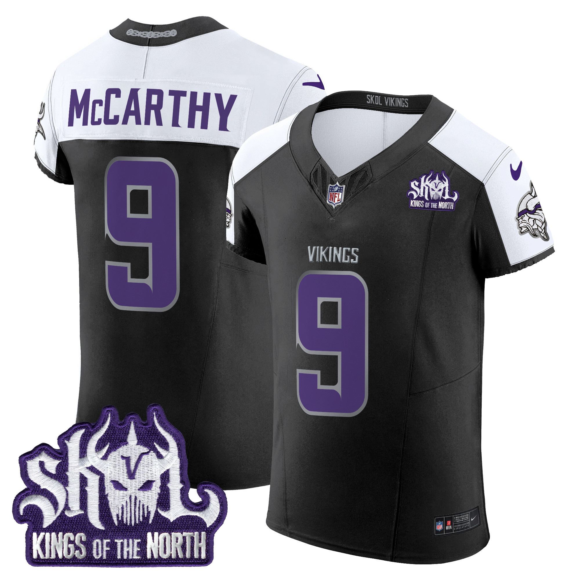 Men's J.J. McCarthy Minnesota Vikings 2024 Winter Warrior Skol Patch Vapor Elite Black Alternate Jersey - All Stitched