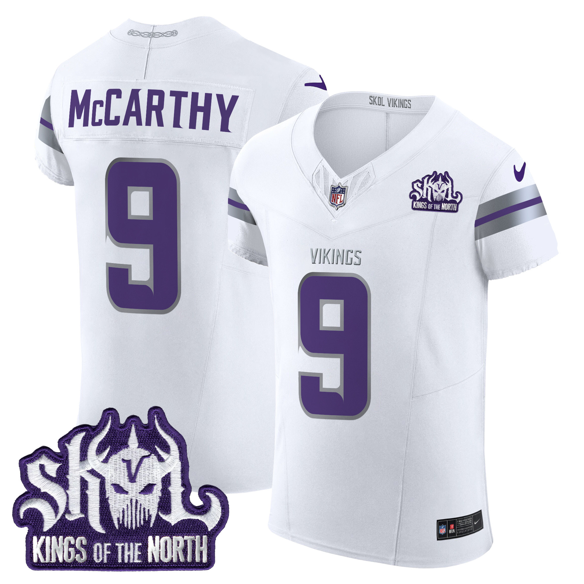 Men's J.J. McCarthy Minnesota Vikings 2024 Winter Warrior Skol Patch Vapor Elite White Jersey - All Stitched
