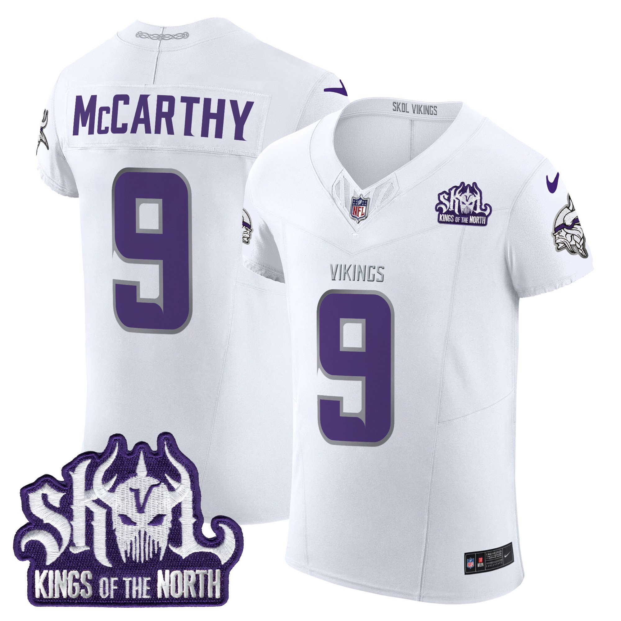 Men's J.J. McCarthy Minnesota Vikings 2024 Winter Warrior Skol Patch Vapor Elite White Limited Jersey - All Stitched
