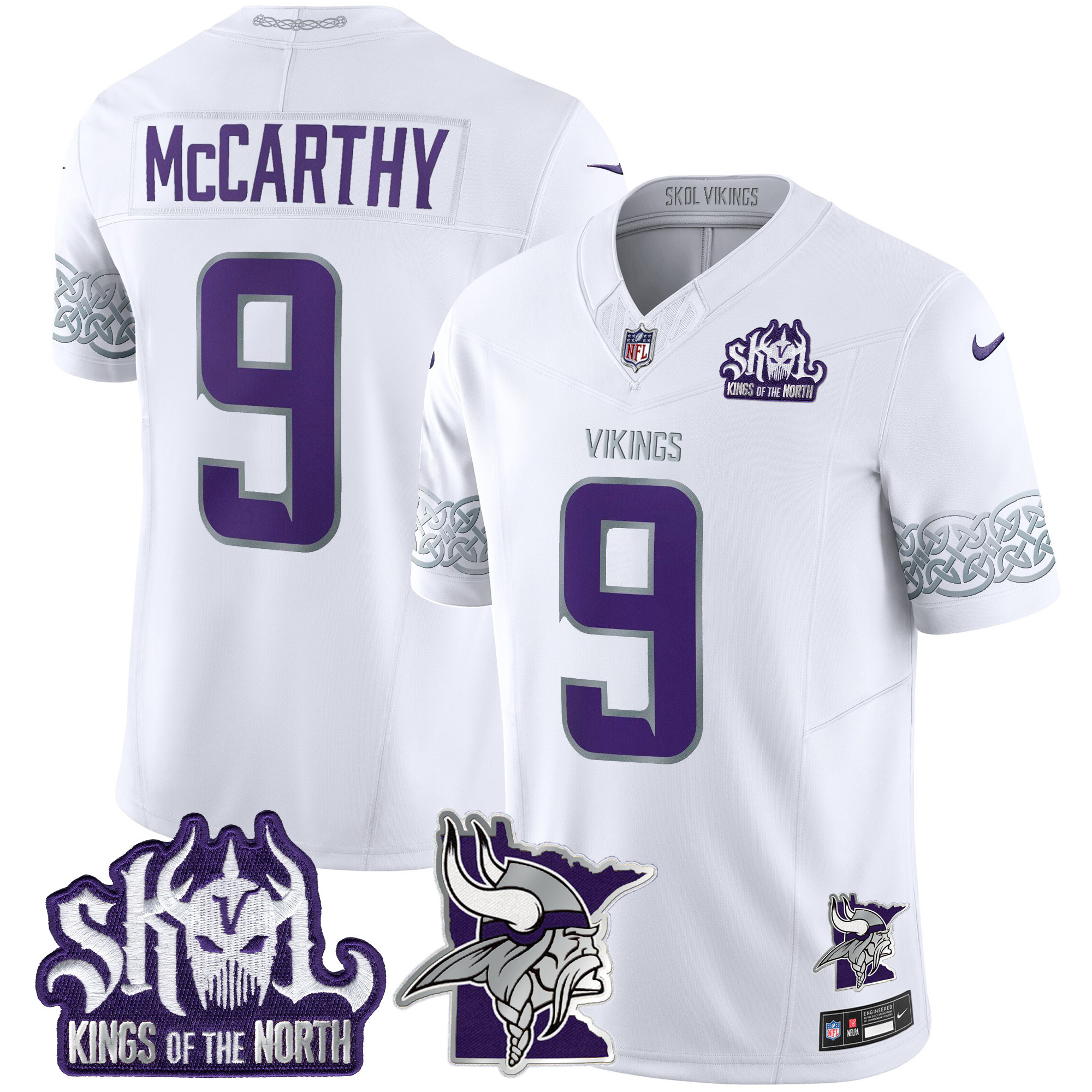 Men's J.J. McCarthy Minnesota Vikings 2024 Winter Warrior Skol Patch Vapor Limited White Jersey V2 - All Stitched