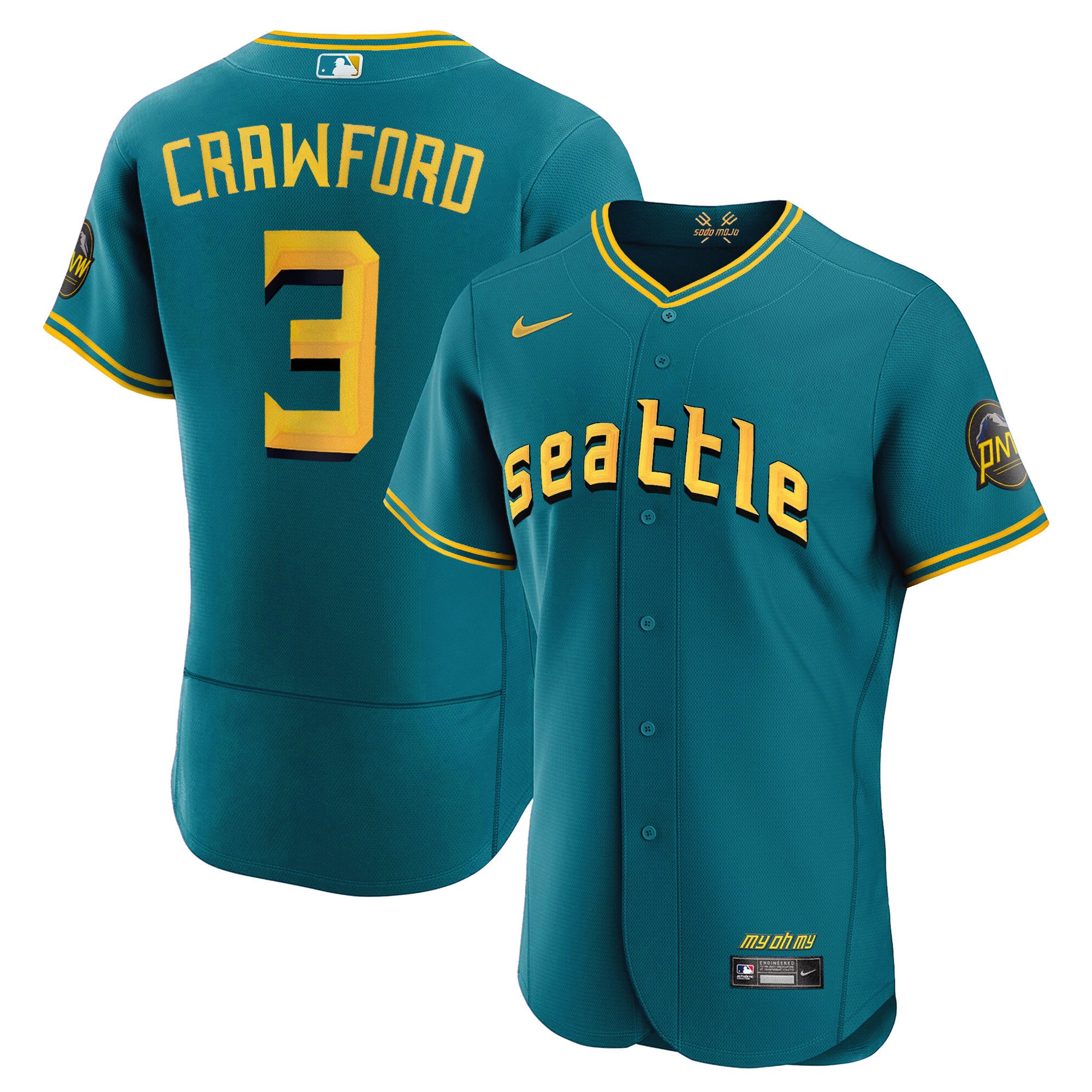 Men's J.P. Crawford Seattle Mariners 2023 City Connect Collection Flex Aqua Jersey - All Stitched