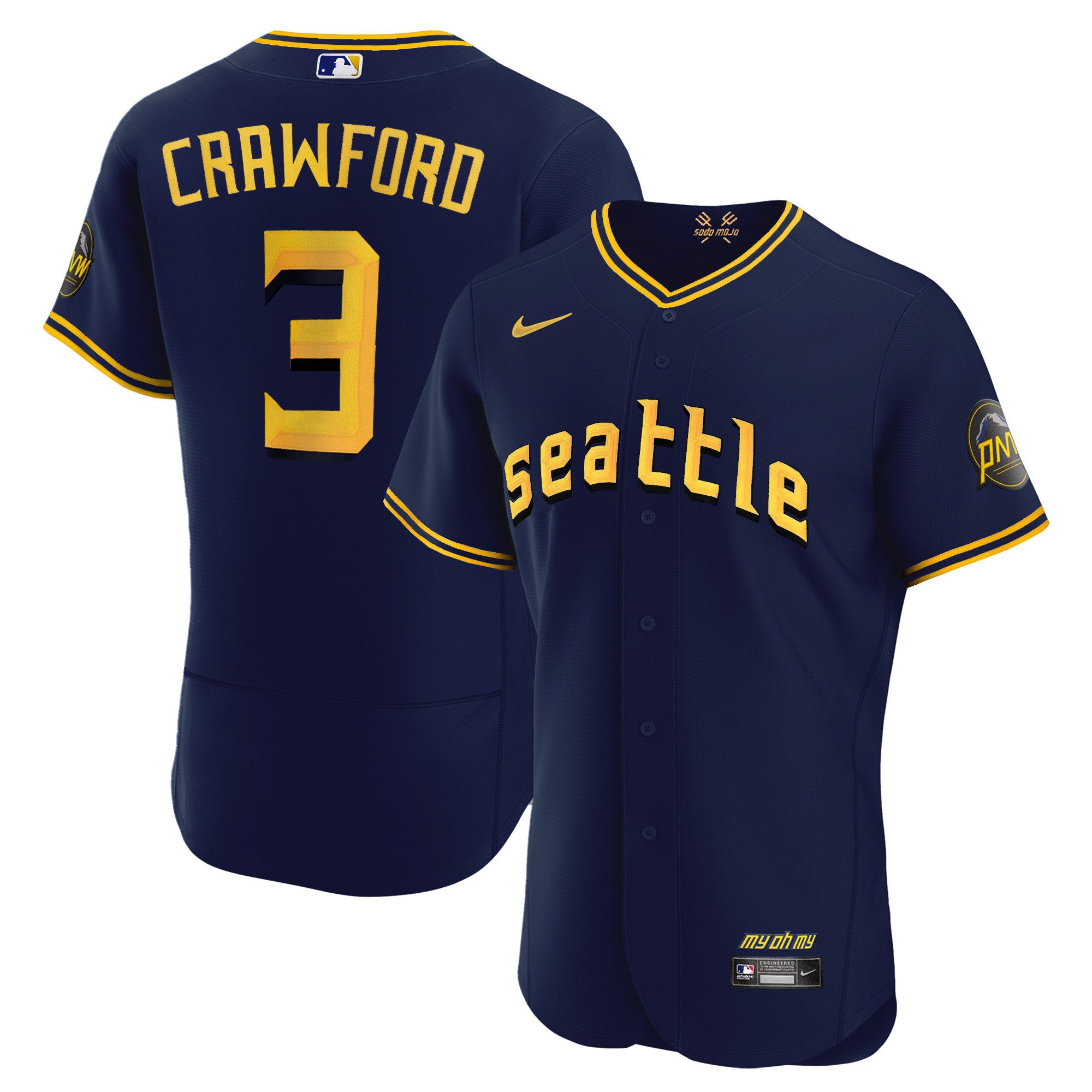 Men's J.P. Crawford Seattle Mariners 2023 City Connect Collection Flex Navy Jersey - All Stitched