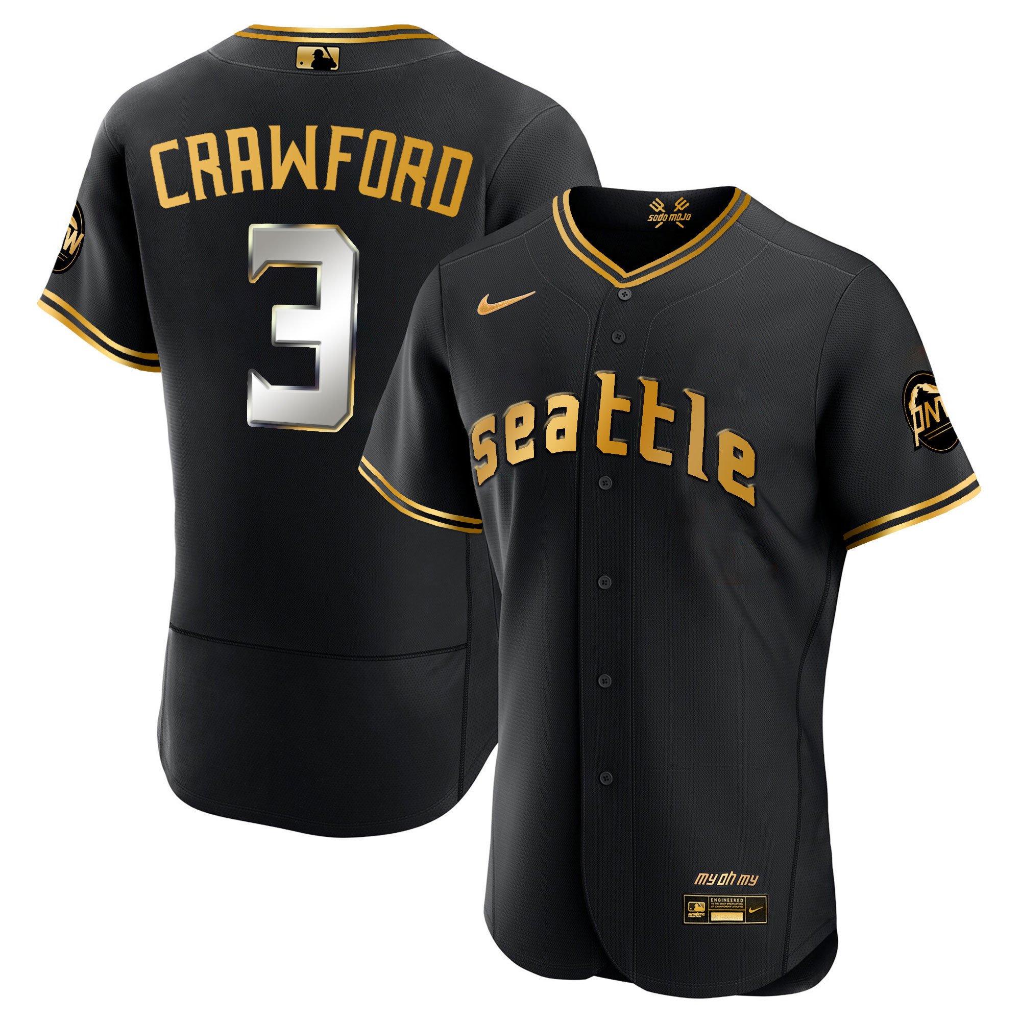 Men's J.P. Crawford Seattle Mariners 2023 City Connect Gold Flex Black Gold Jersey - All Stitched