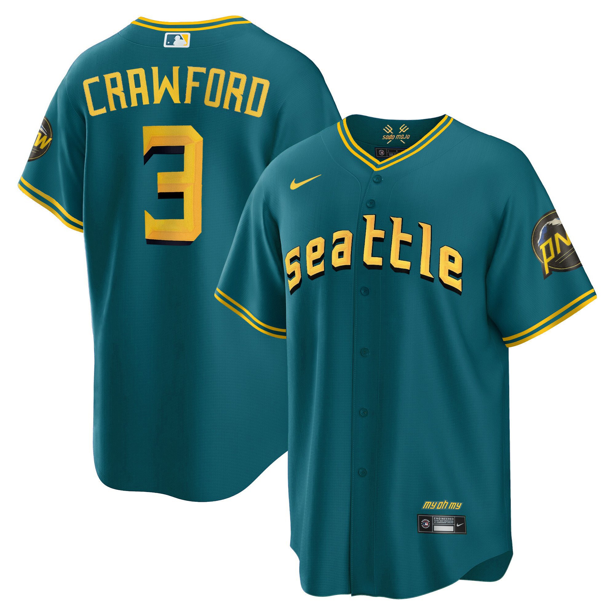 Men's J.P. Crawford Seattle Mariners City Connect Cool Base Aqua Jersey - All Stitched