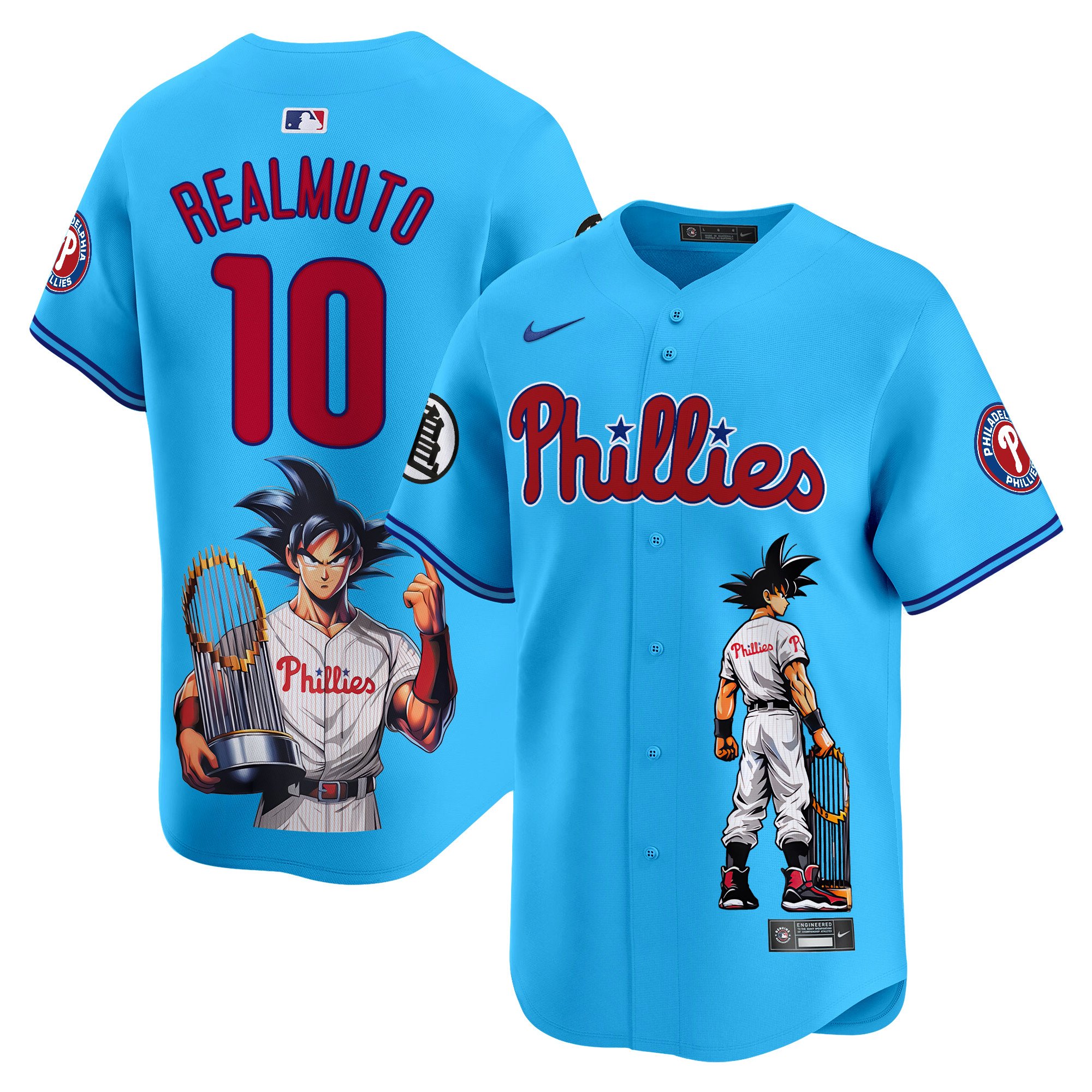 Men's J.T.Realmuto Philadelphia Phillies Dragon Ball Son Goku Vapor Premier Limited Light Blue Jersey - Printed