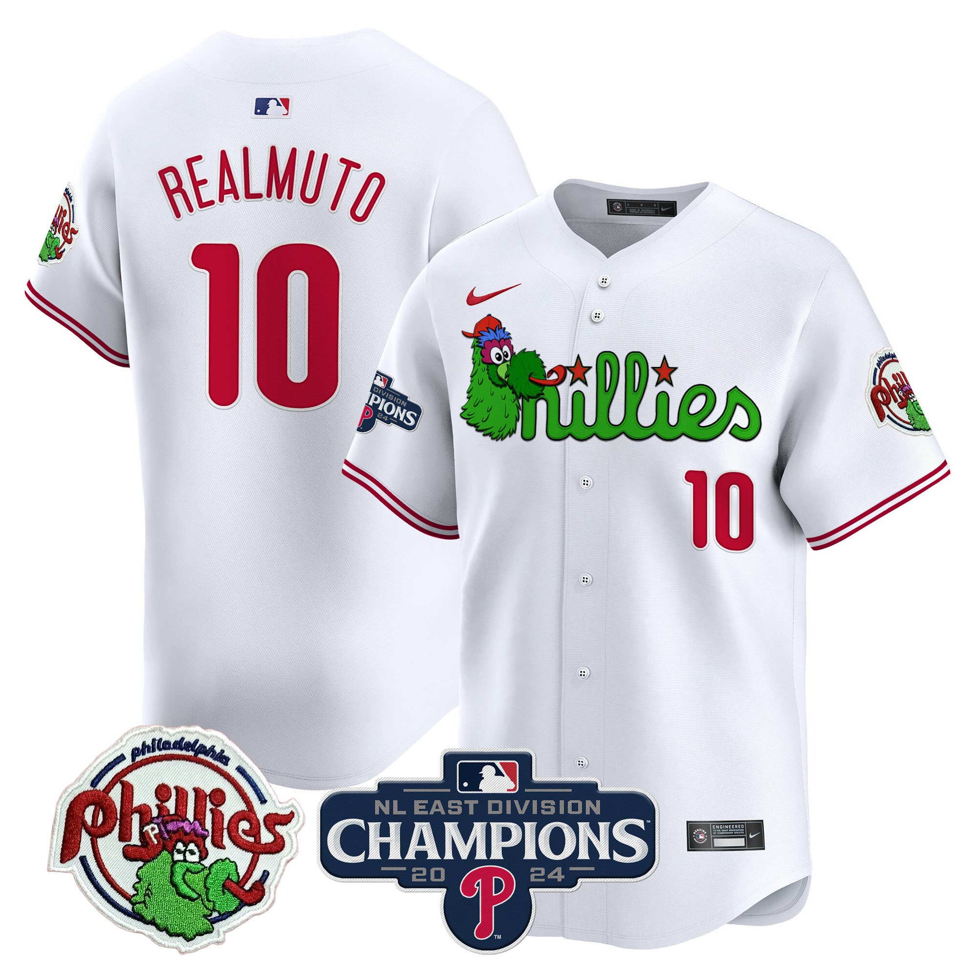 Men's J.T.Realmuto Philadelphia Phillies Phanatic 2024 NL East Division Champions Vapor Premier Limited White Jersey V2 - All Stitched
