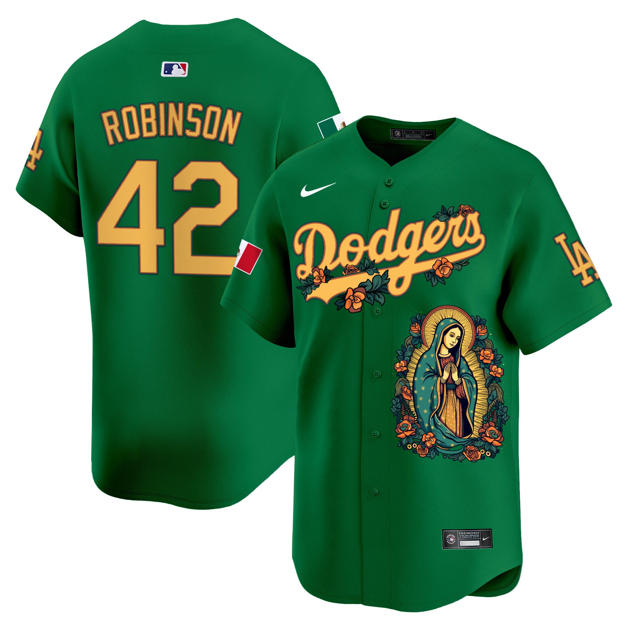 Men's Jackie Robinson Los Angeles Dodgers Mexico Guadalupe Vapor Premier Limited Green Jersey - Printed