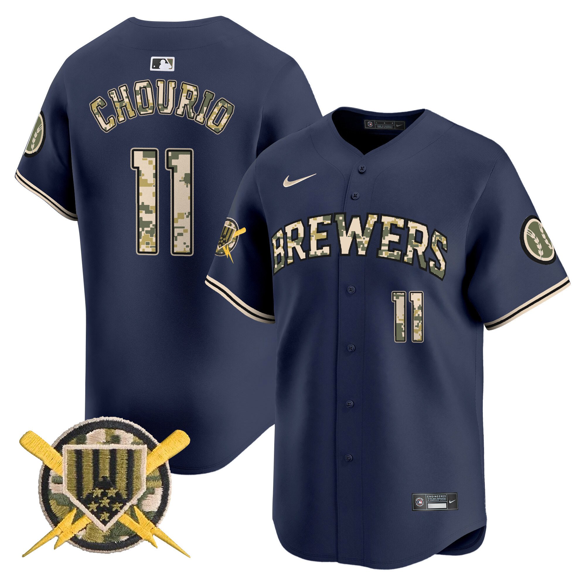 Men's Jackson Chourio Milwaukee Brewers Armed Forces Day Vapor Premier Limited Navy Jersey - All Stitched