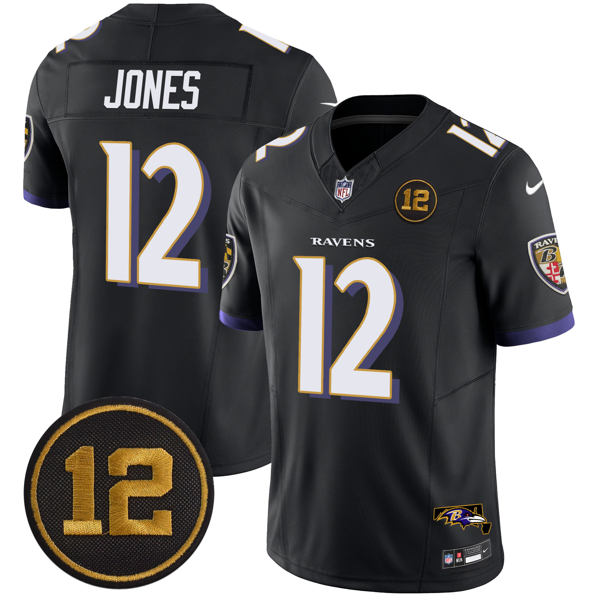 Men's Jacoby Jones Baltimore Ravens Jacoby Jones Patch Vapor Limited Black Jersey - All Stitched