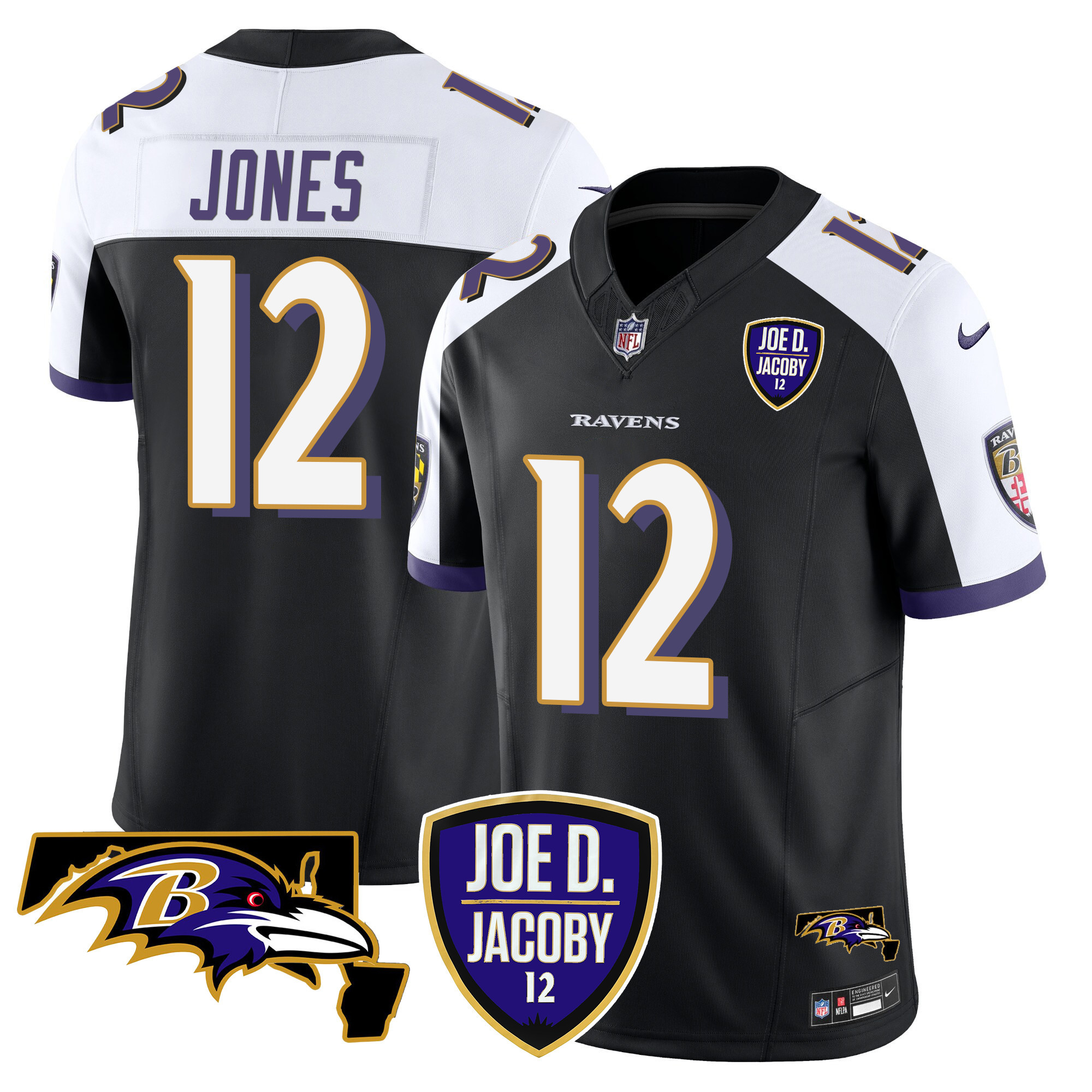Men's Jacoby Jones Baltimore Ravens Joe D & Jacoby Patch Vapor Limited Black Alternate Jersey - All Stitched