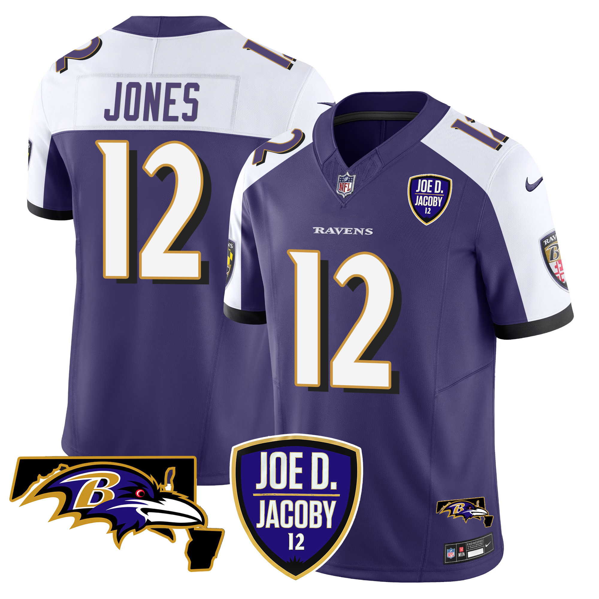 Men's Jacoby Jones Baltimore Ravens Joe D & Jacoby Patch Vapor Limited Purple Alternate Jersey - All Stitched
