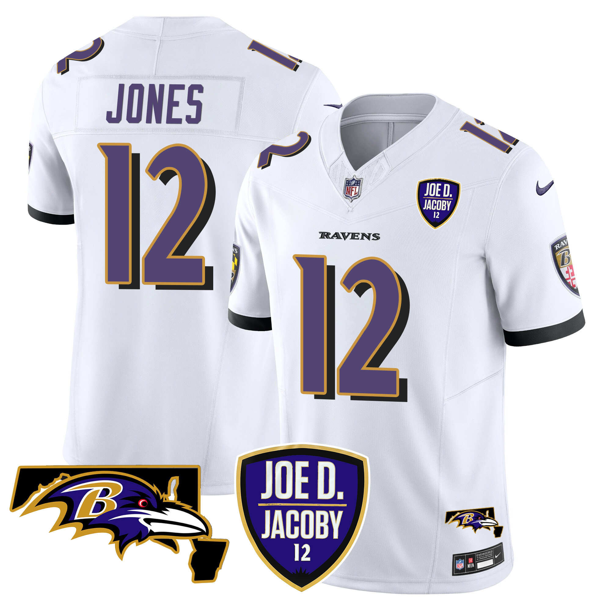 Men's Jacoby Jones Baltimore Ravens Joe D & Jacoby Patch Vapor Limited White Jersey - All Stitched