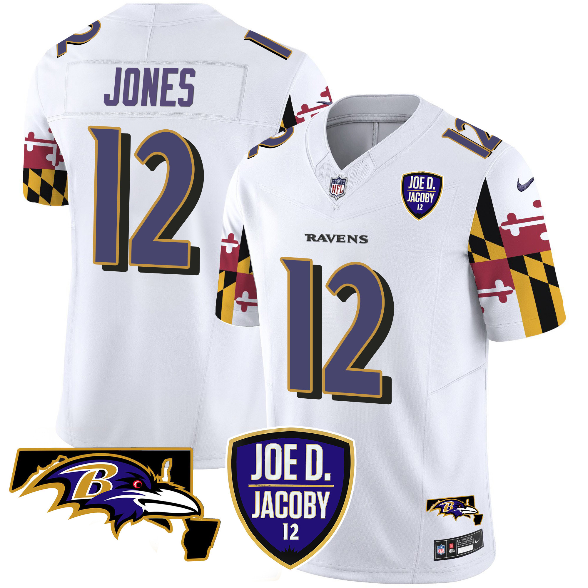 Men's Jacoby Jones Baltimore Ravens Joe D & Jacoby Patch Vapor Limited White Jersey V2 - All Stitched