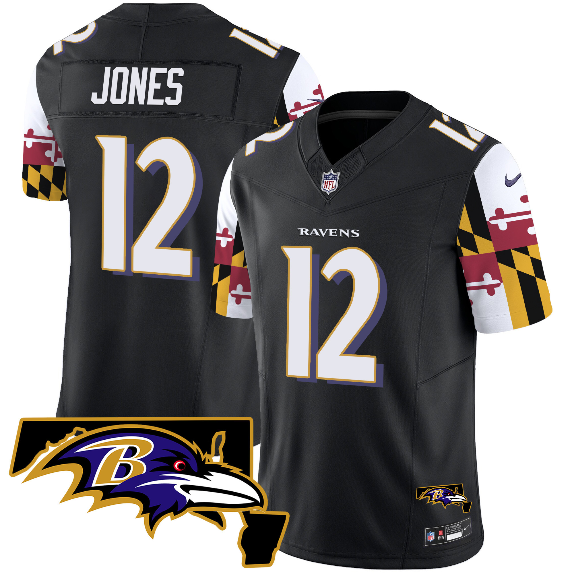 Men's Jacoby Jones Baltimore Ravens Maryland Flag Vapor Limited Black Jersey V2 - All Stitched