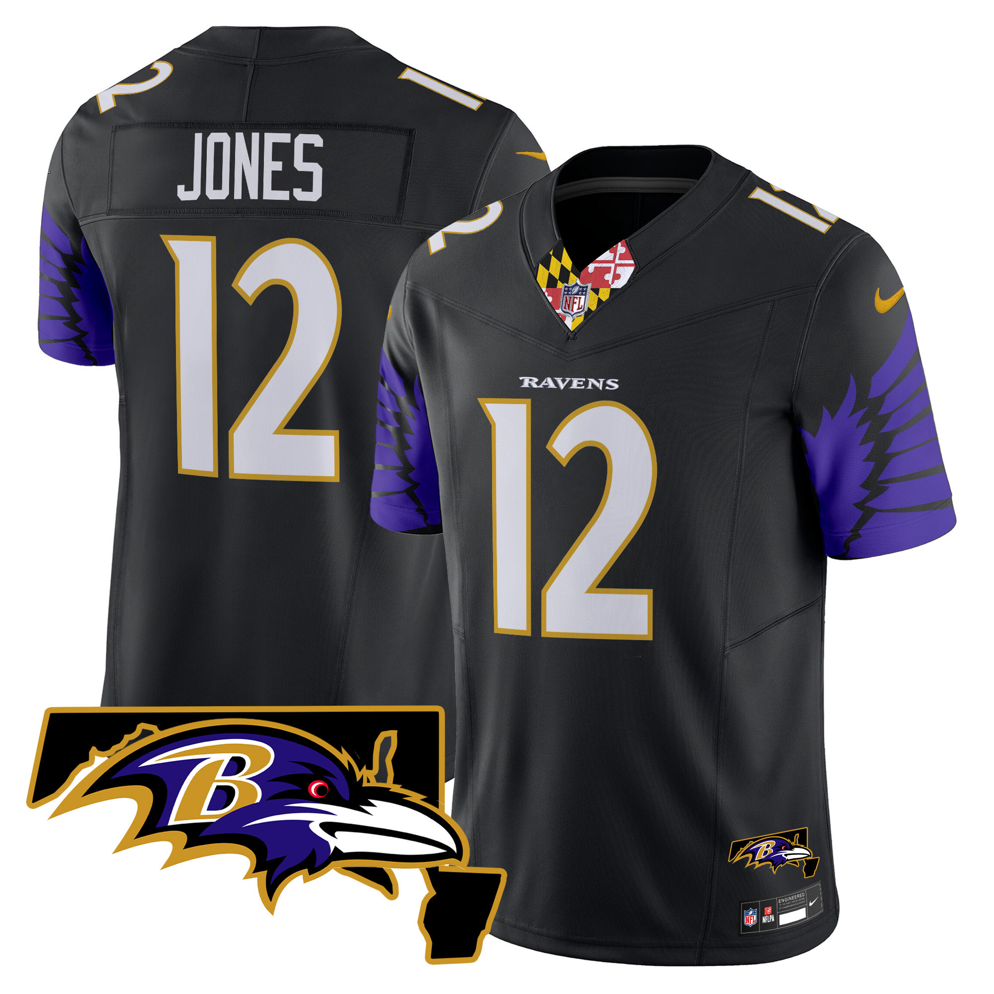 Men's Jacoby Jones Baltimore Ravens Maryland Patch Vapor Limited Black Jersey V2 - All Stitched