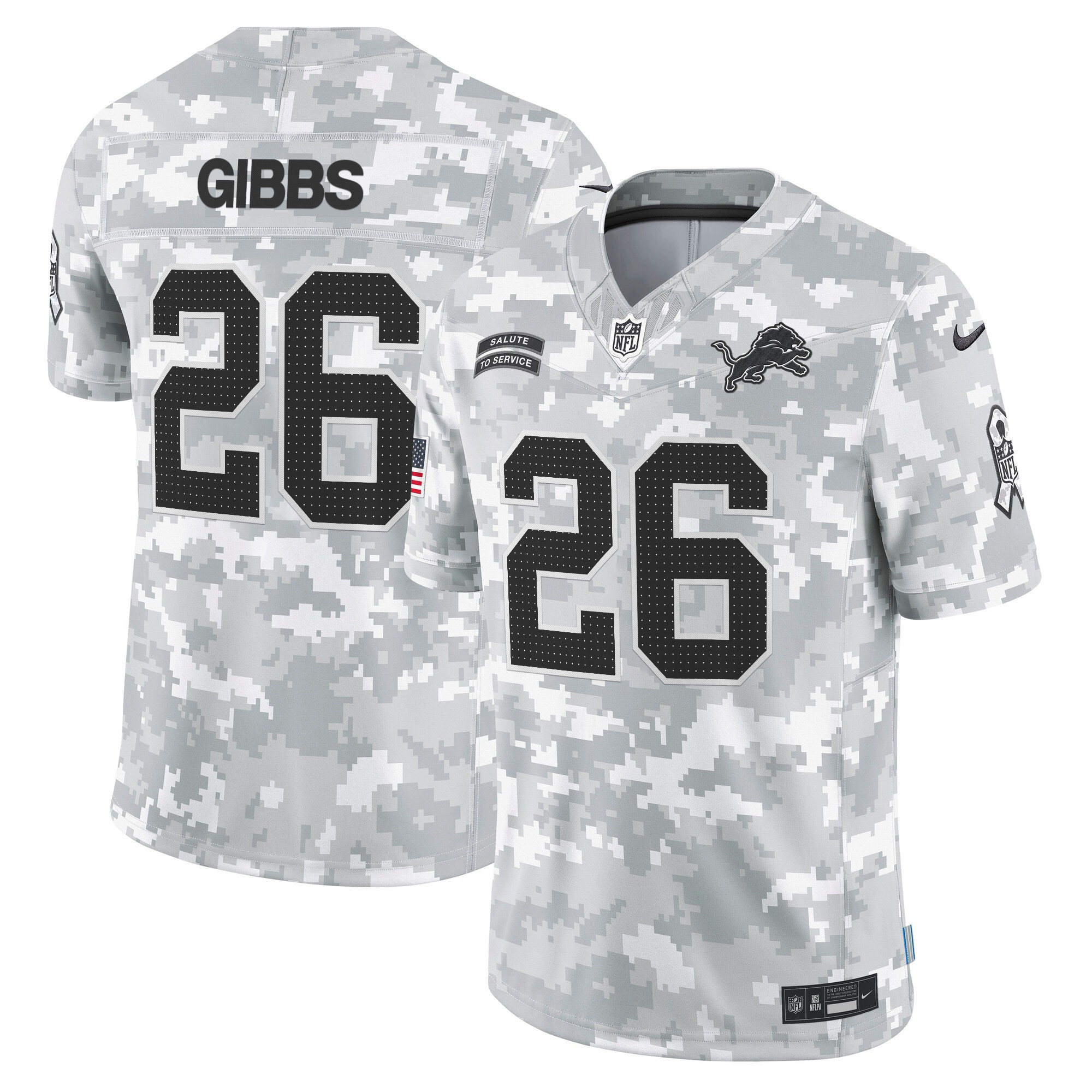 Men's Jahmyr Gibbs Detroit Lions 2024 Salute to Service Vapor Limited Jersey - Arctic Camo - All Stitched