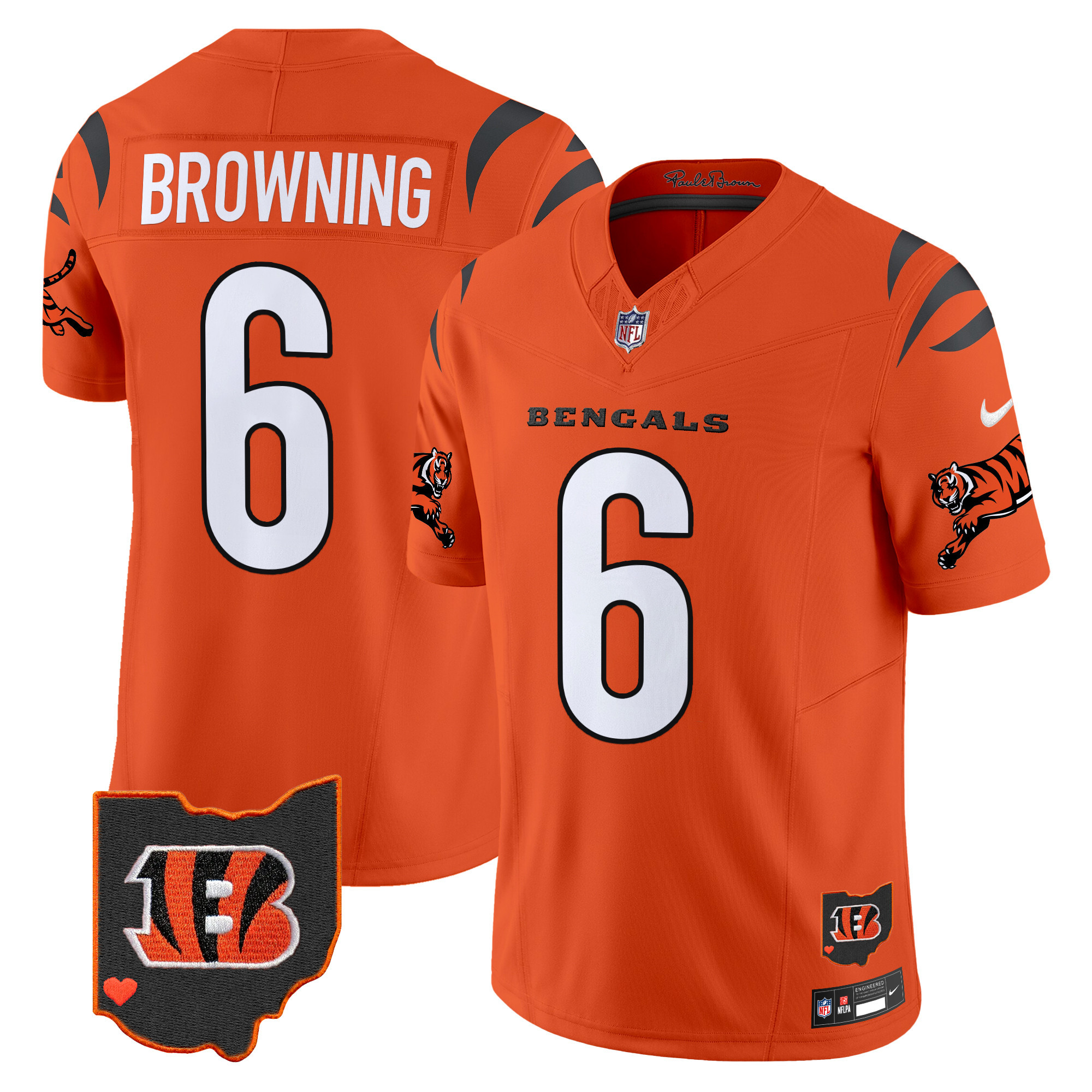 Men's Jake Browning Cincinnati Bengals 2024 Vapor Limited Orange Jersey - All Stitched