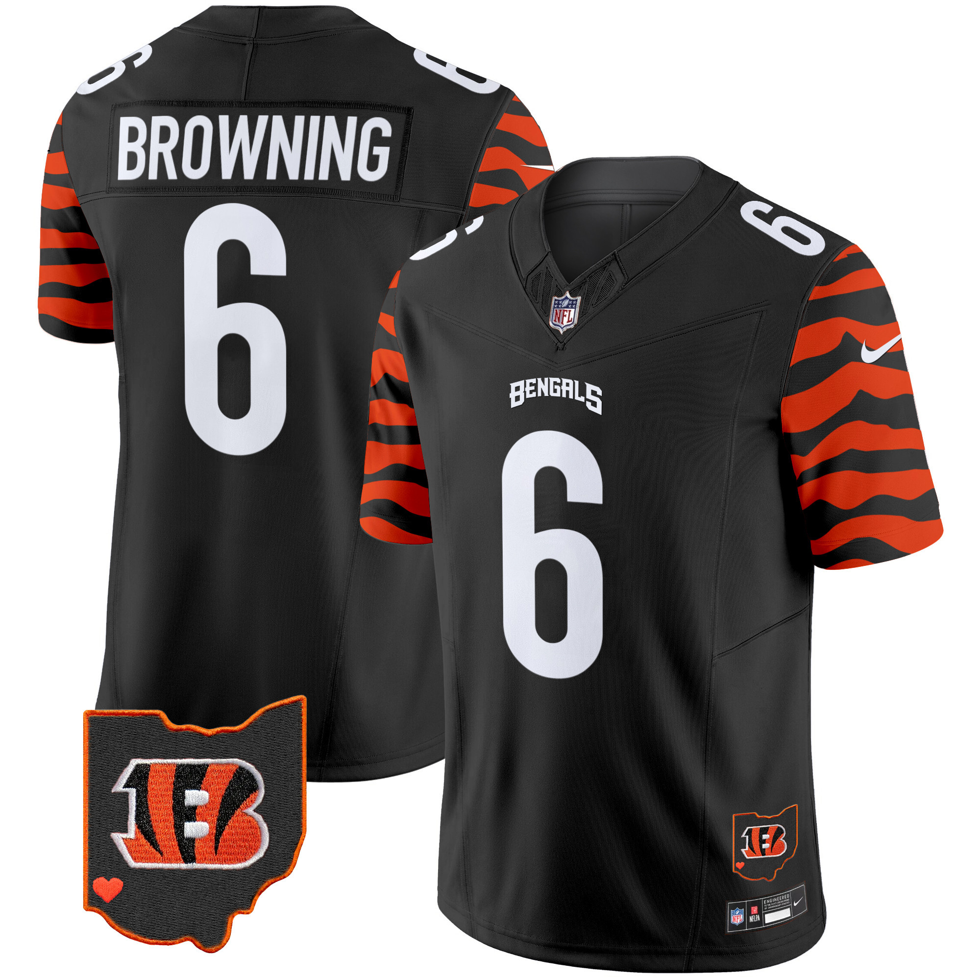 Men's Jake Browning Cincinnati Bengals Stripes Vapor Limited Black Jersey - All Stitched