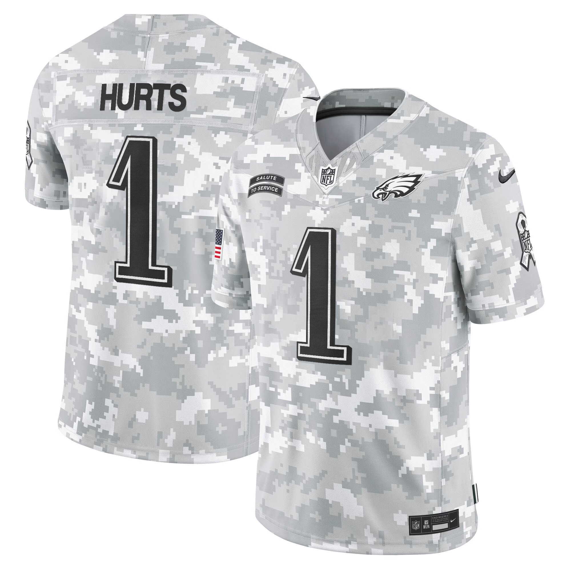 Men's Jalen Hurts Philadelphia Eagles 2024 Salute to Service Vapor Limited Arctic Camo Jersey - All Stitched