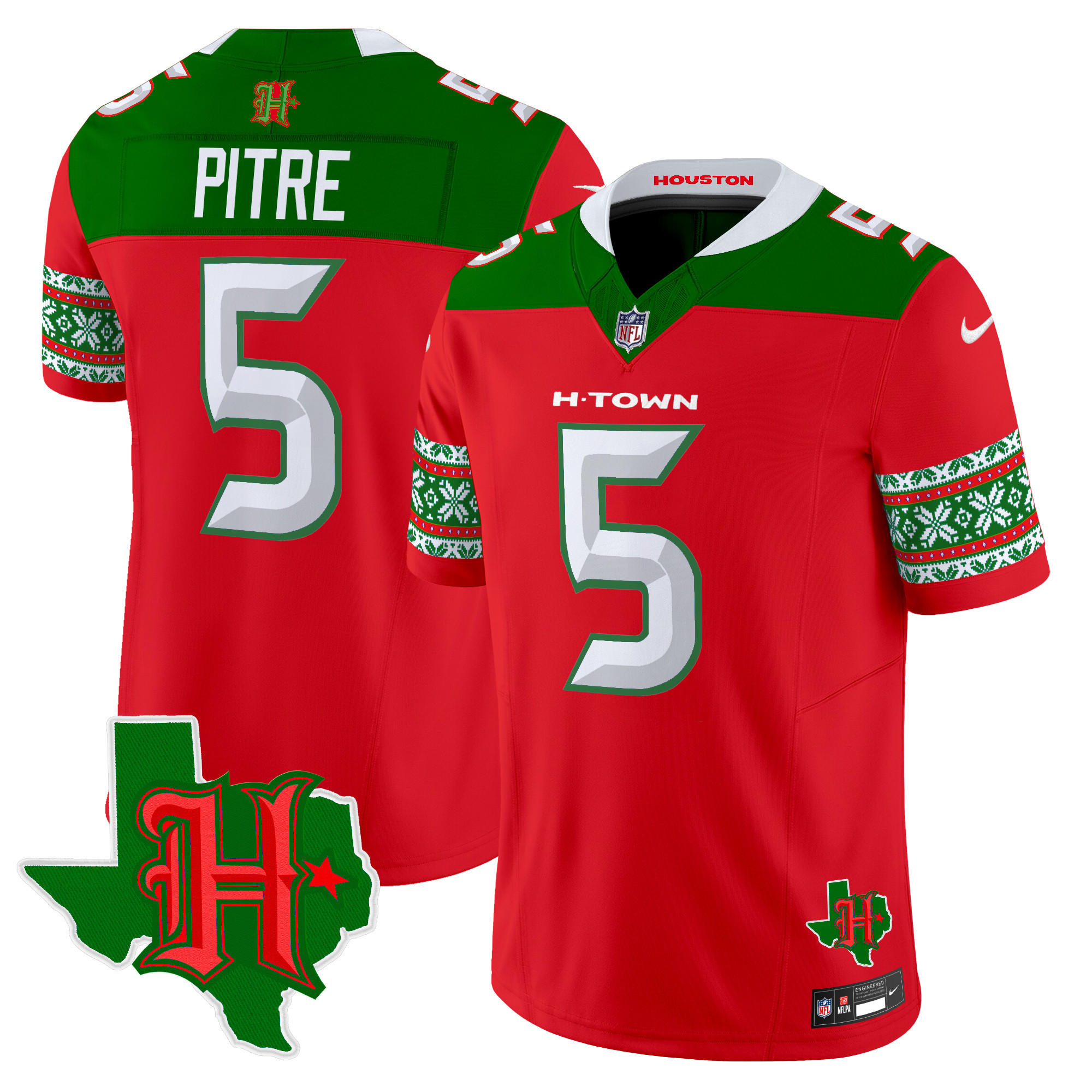 Men's Jalen Pitre Houston Texans 2024 Christmas Vapor Limited Red Jersey - All Stitched