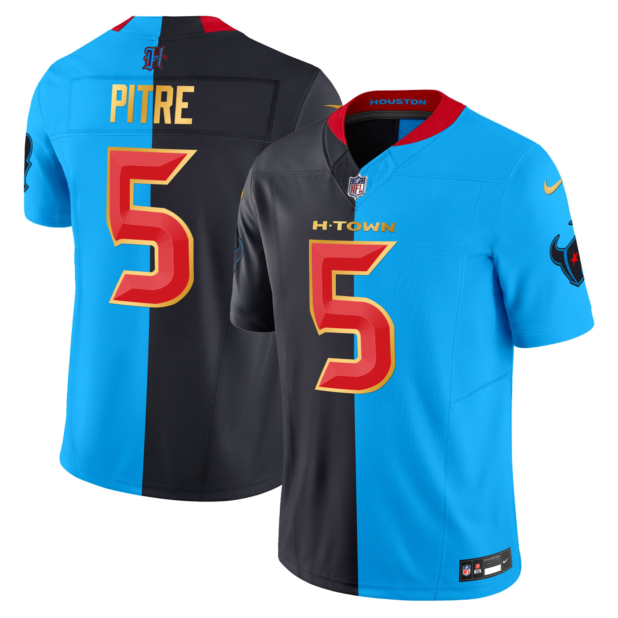 Men's Jalen Pitre Houston Texans 2024 Gold Trim Vapor Limited Split Jersey - All Stitched
