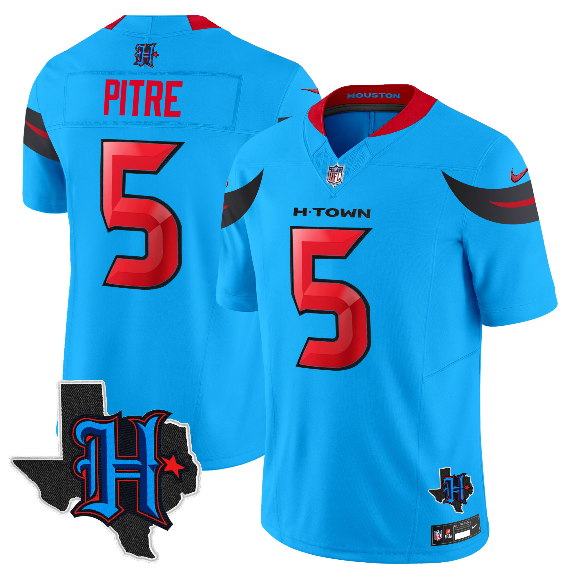 Men's Jalen Pitre Houston Texans 2024 Texas Patch Vapor Limited Blue Jersey V3 - All Stitched
