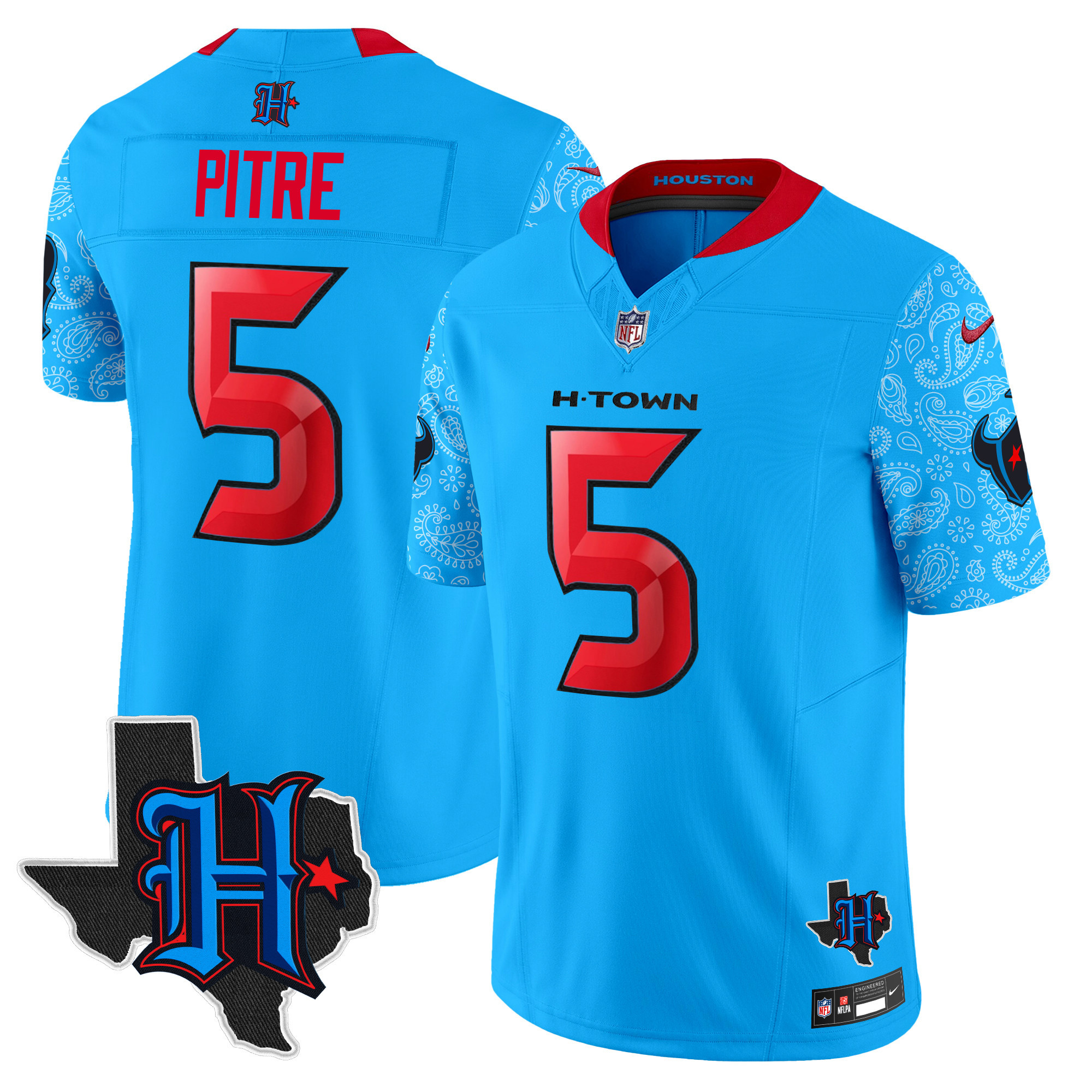 Men's Jalen Pitre Houston Texans 2024 Texas Patch Vapor Limited Blue Jersey V4 - All Stitched