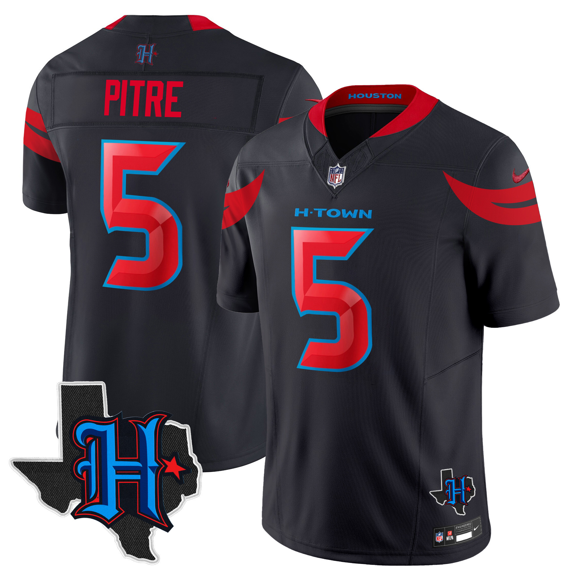 Men's Jalen Pitre Houston Texans 2024 Texas Patch Vapor Limited Navy Limited Jersey V3 - All Stitched