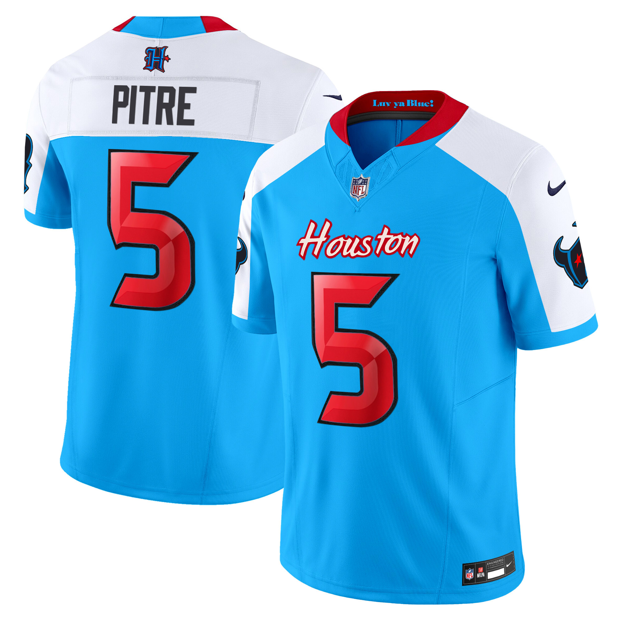 Men's Jalen Pitre Houston Texans 2024 Vapor Limited Blue Alternate Jersey V4 - All Stitched