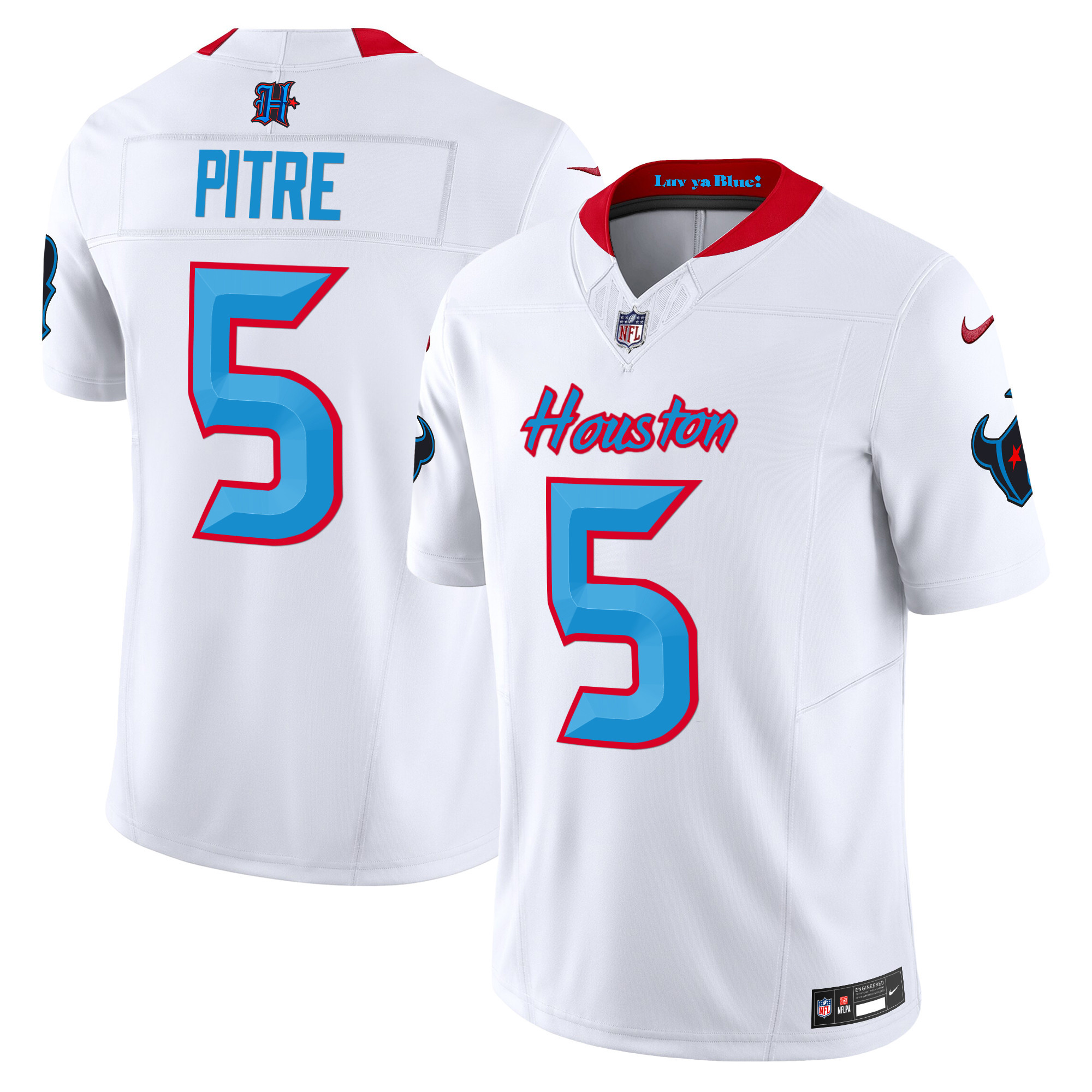 Men's Jalen Pitre Houston Texans 2024 Vapor Limited White Jersey V4 - All Stitched