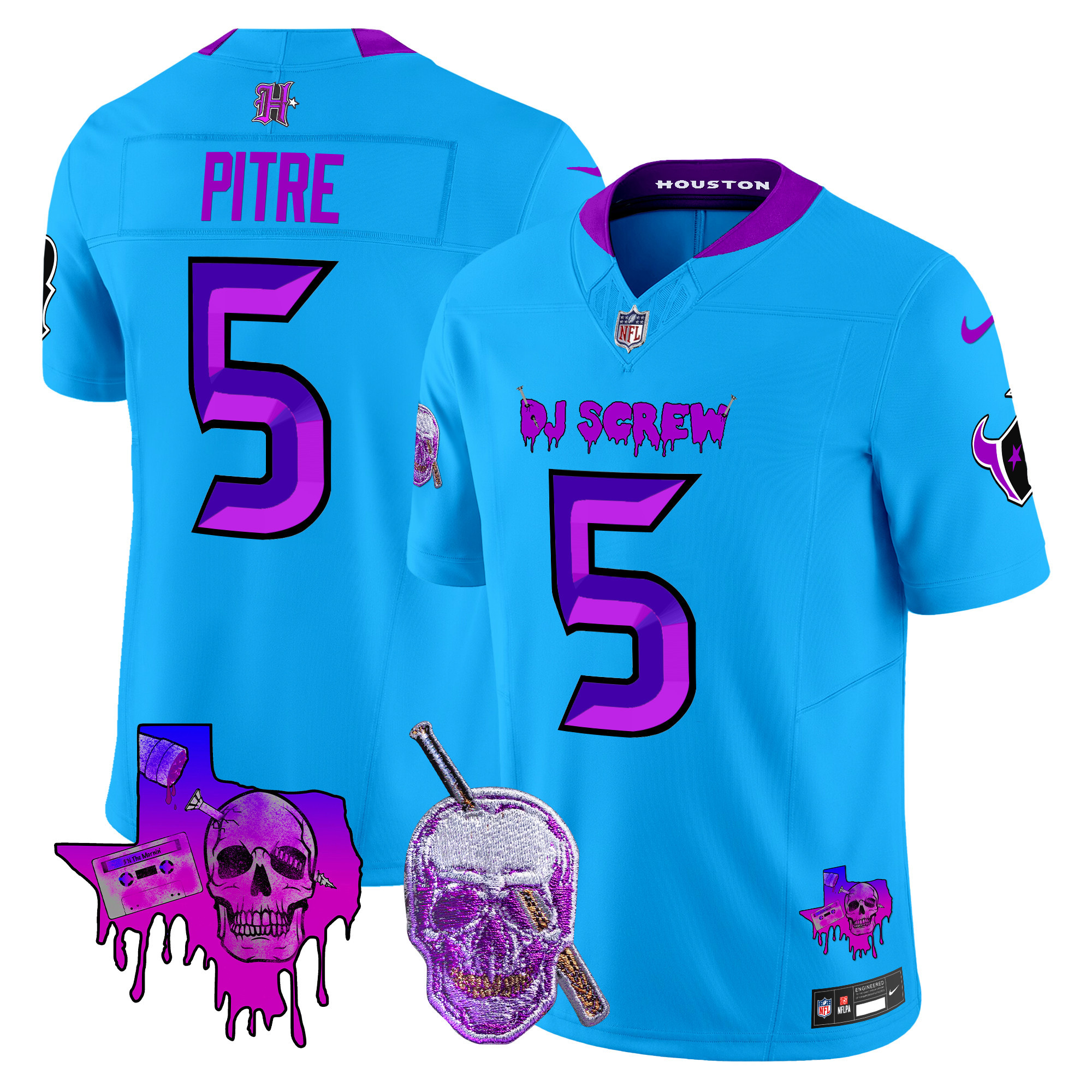 Men's Jalen Pitre Houston Texans DJ Screw Vapor Limited Blue Jersey - All Stitched