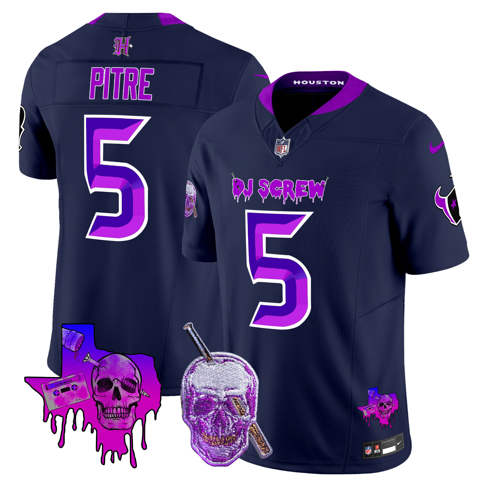 Men's Jalen Pitre Houston Texans DJ Screw Vapor Limited Navy Jersey - All Stitched